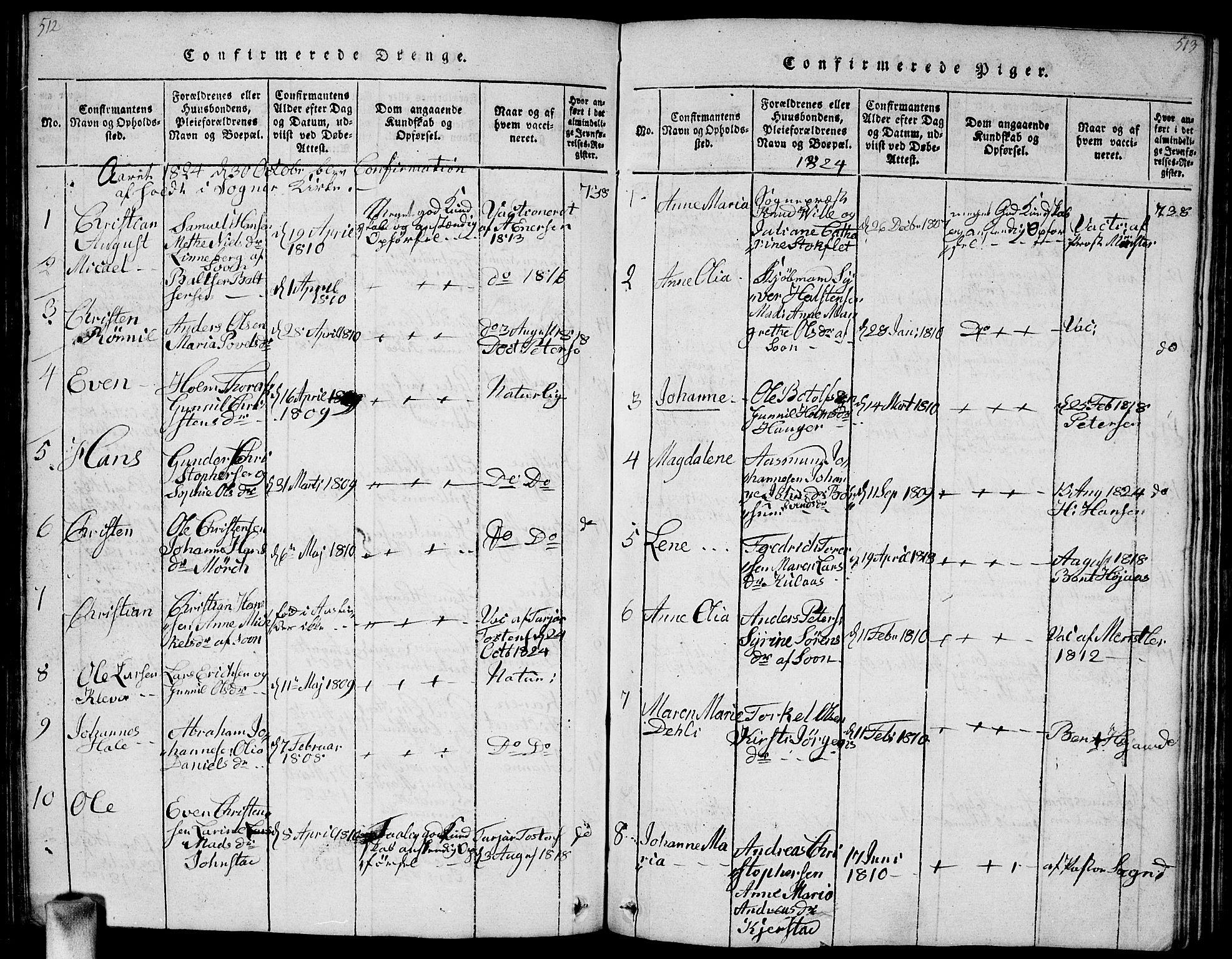 Vestby prestekontor Kirkebøker, SAO/A-10893/G/Ga/L0001: Parish register (copy) no. I 1, 1814-1827, p. 512-513