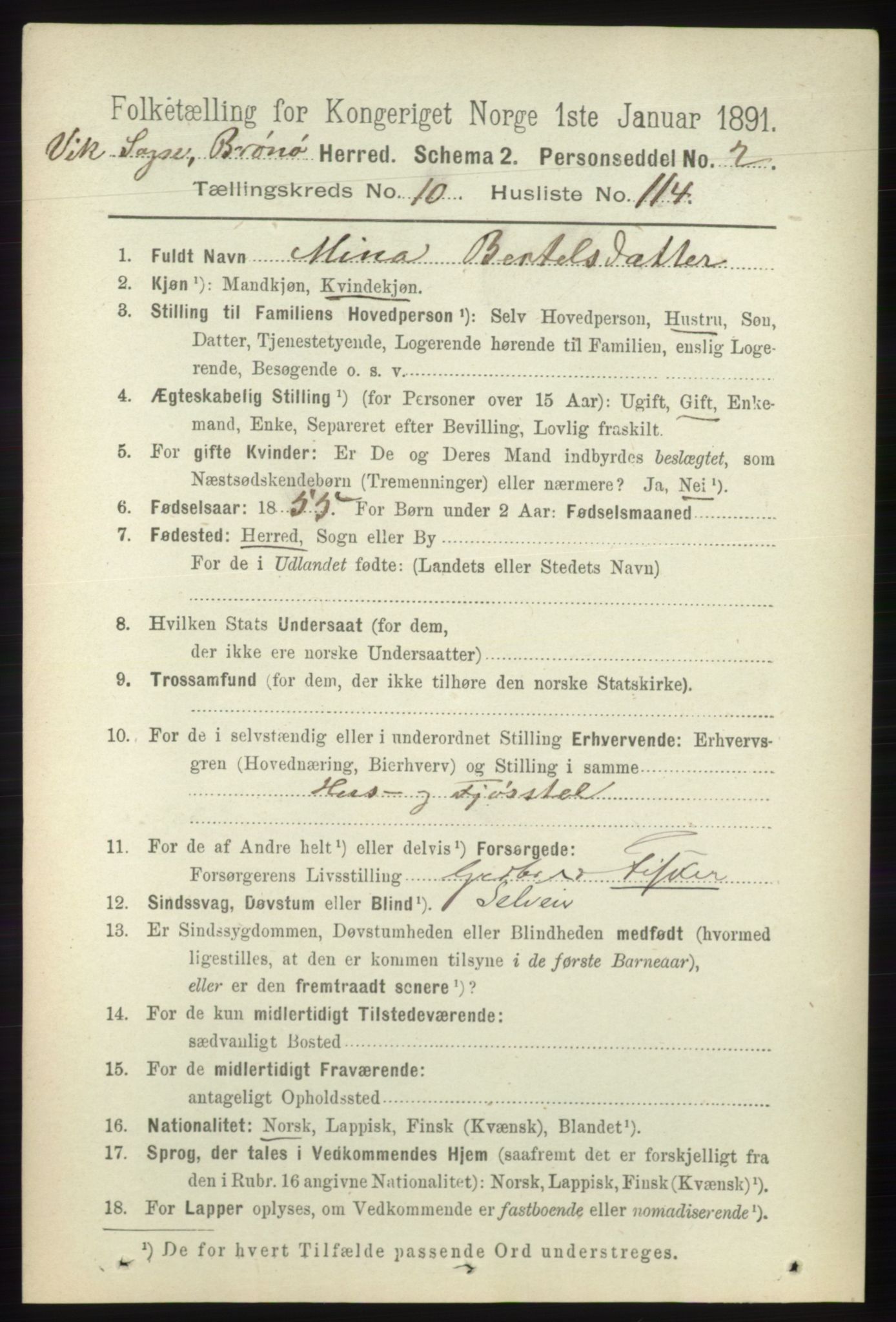 RA, 1891 census for 1814 Brønnøy, 1891, p. 6496