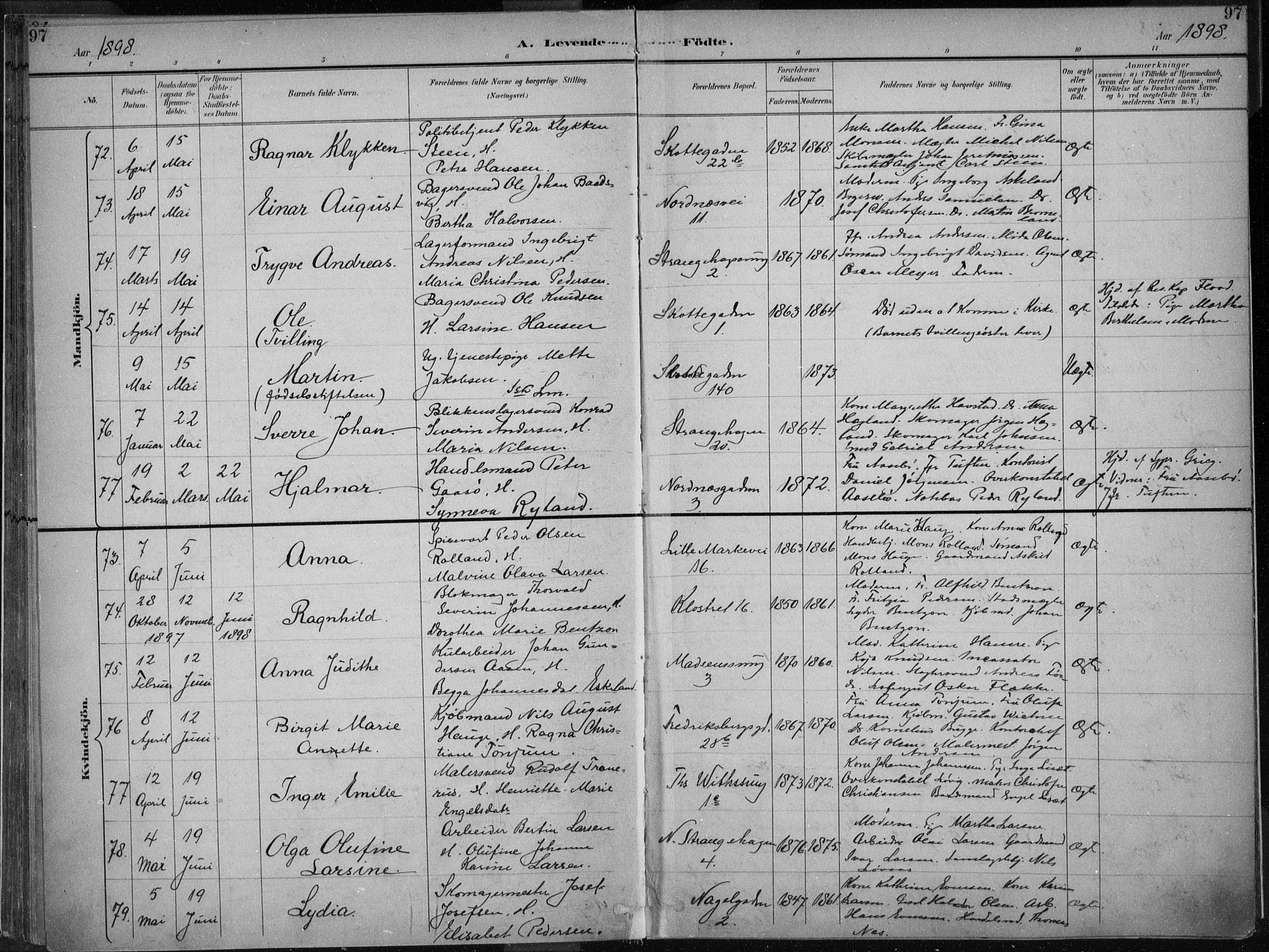 Nykirken Sokneprestembete, AV/SAB-A-77101/H/Haa/L0018: Parish register (official) no. B 6, 1895-1903, p. 97