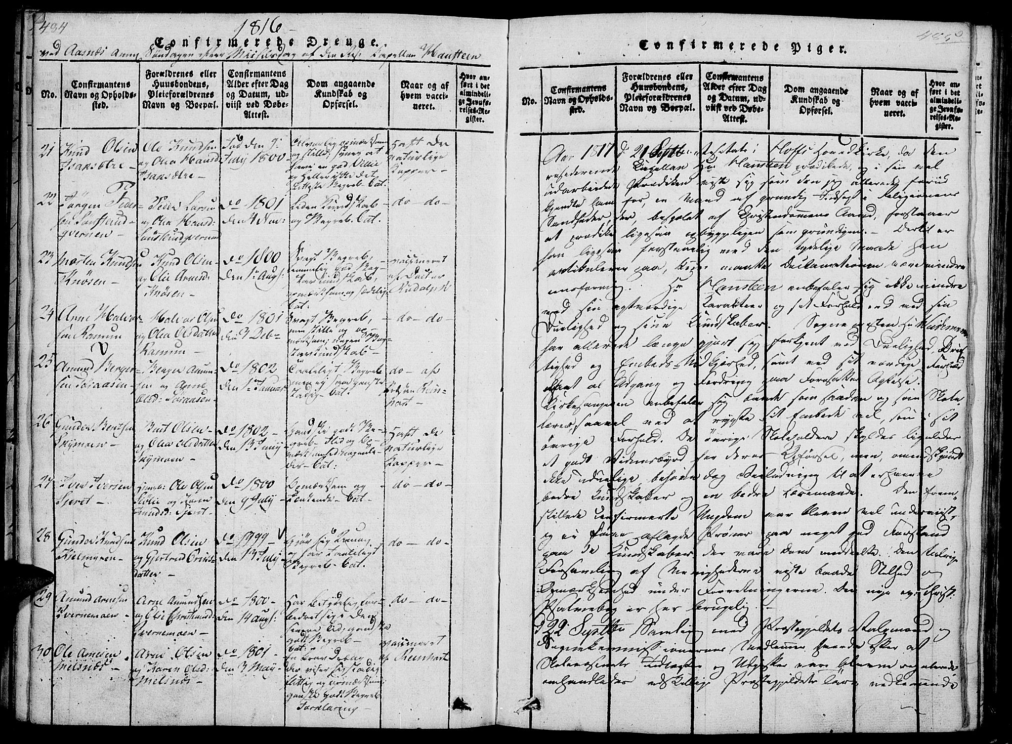 Hof prestekontor, SAH/PREST-038/H/Ha/Haa/L0005: Parish register (official) no. 5, 1816-1822, p. 484-485