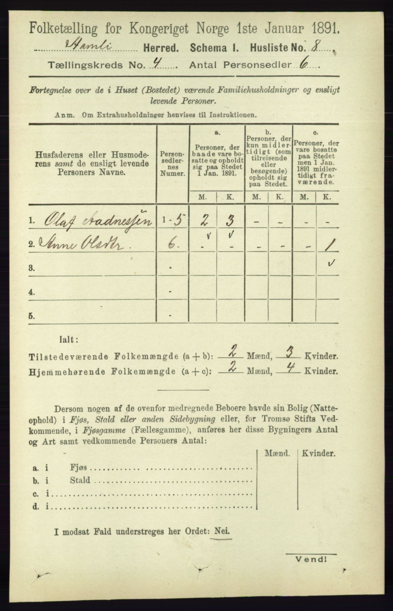 RA, 1891 census for 0929 Åmli, 1891, p. 418