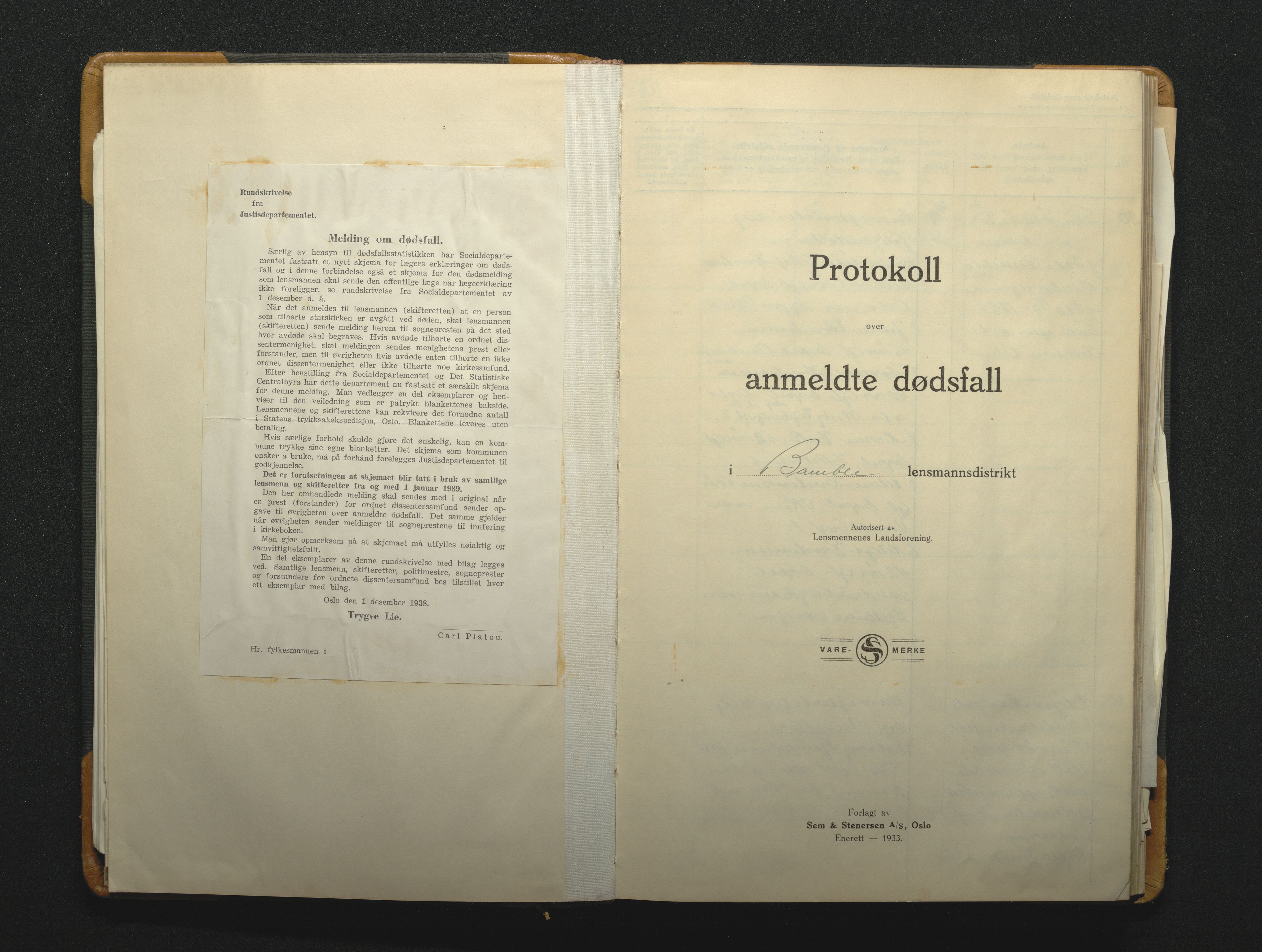 Bamble lensmannskontor, AV/SAKO-A-552/H/Ha/Haa/L0007: Dødsfallsprotokoll, 1938-1945