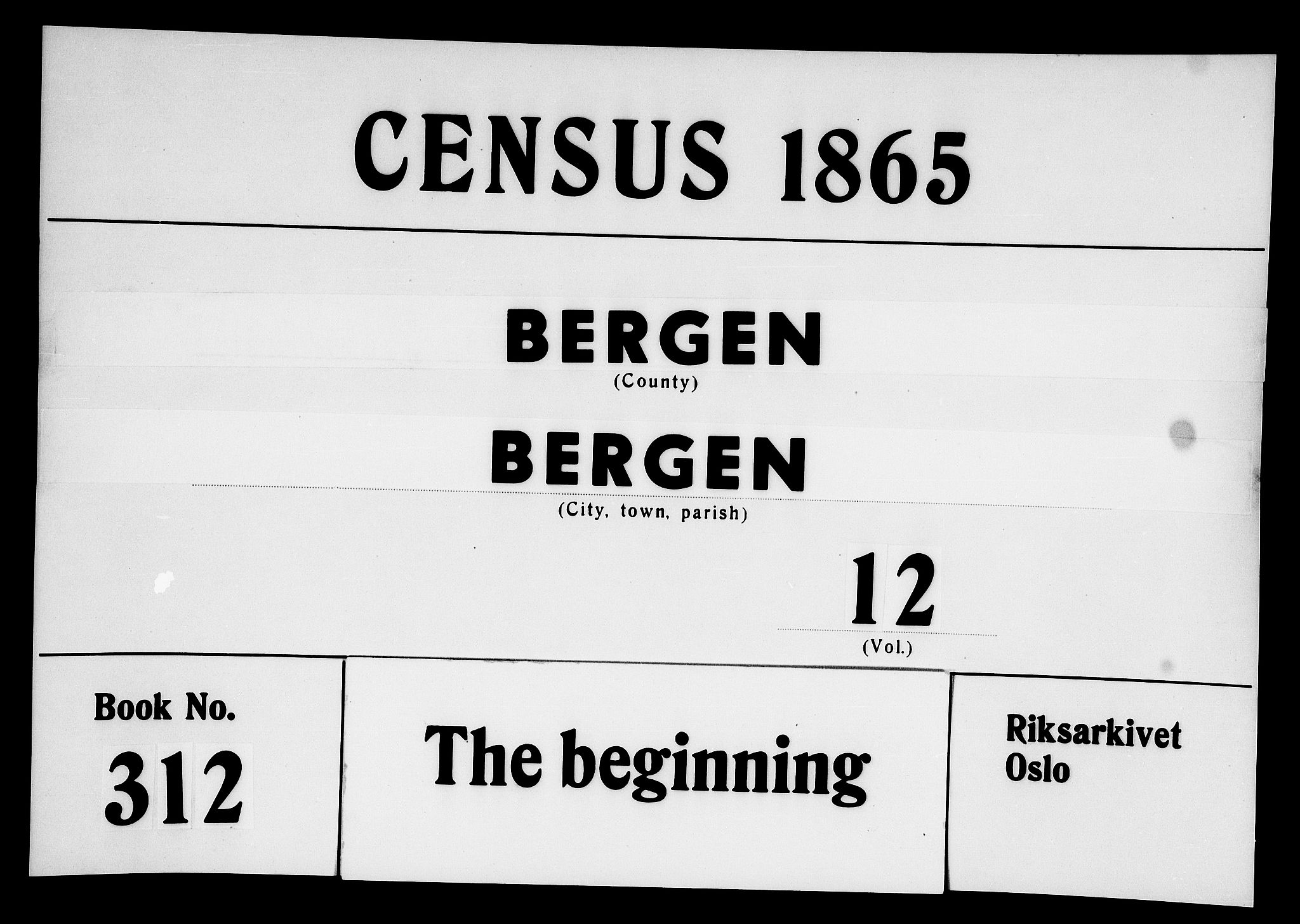 RA, 1865 census for Bergen Landdistrikt/Domkirken og Korskirken, 1865, p. 1