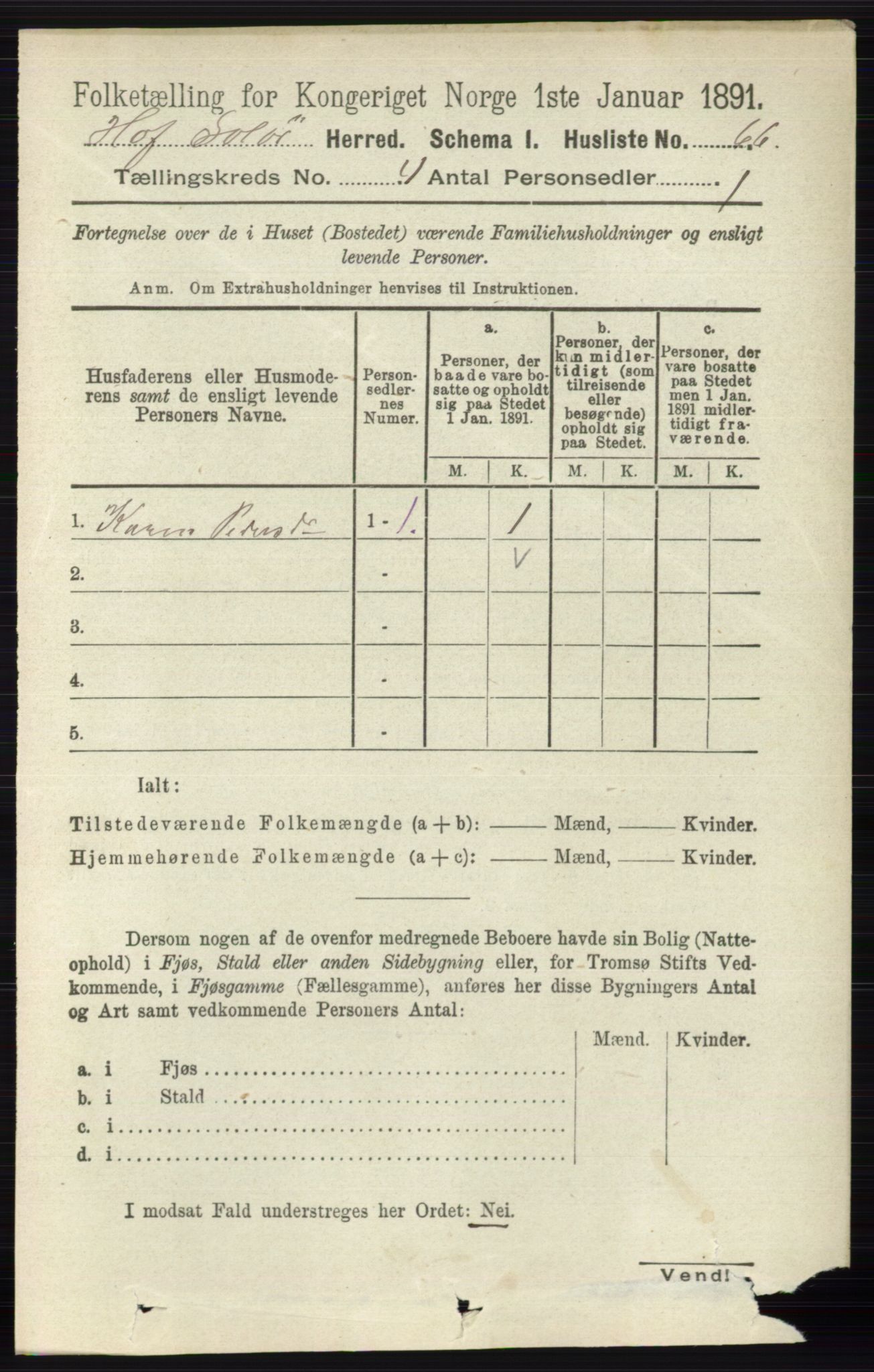 RA, 1891 census for 0424 Hof, 1891, p. 1437