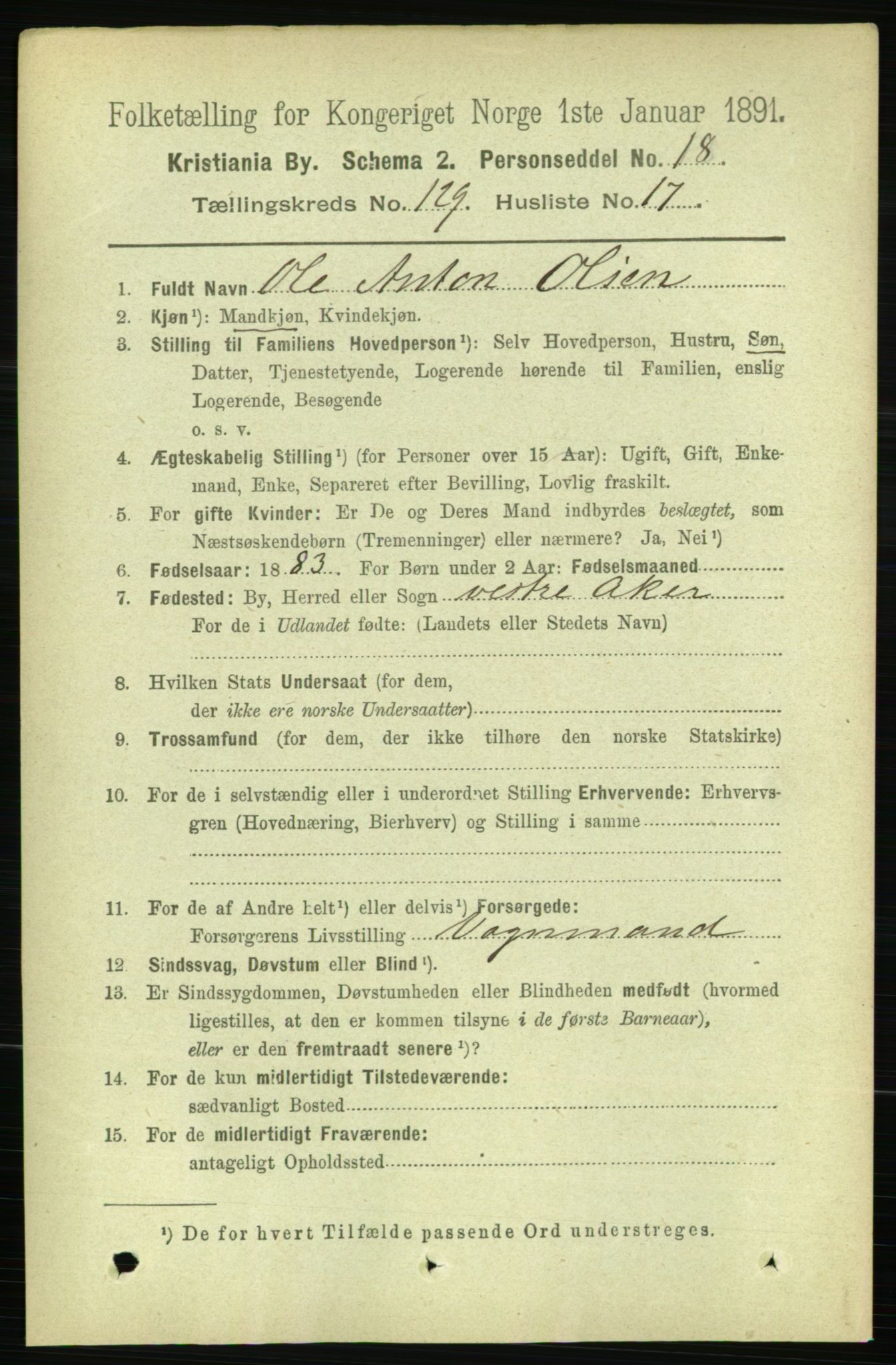 RA, 1891 census for 0301 Kristiania, 1891, p. 69719