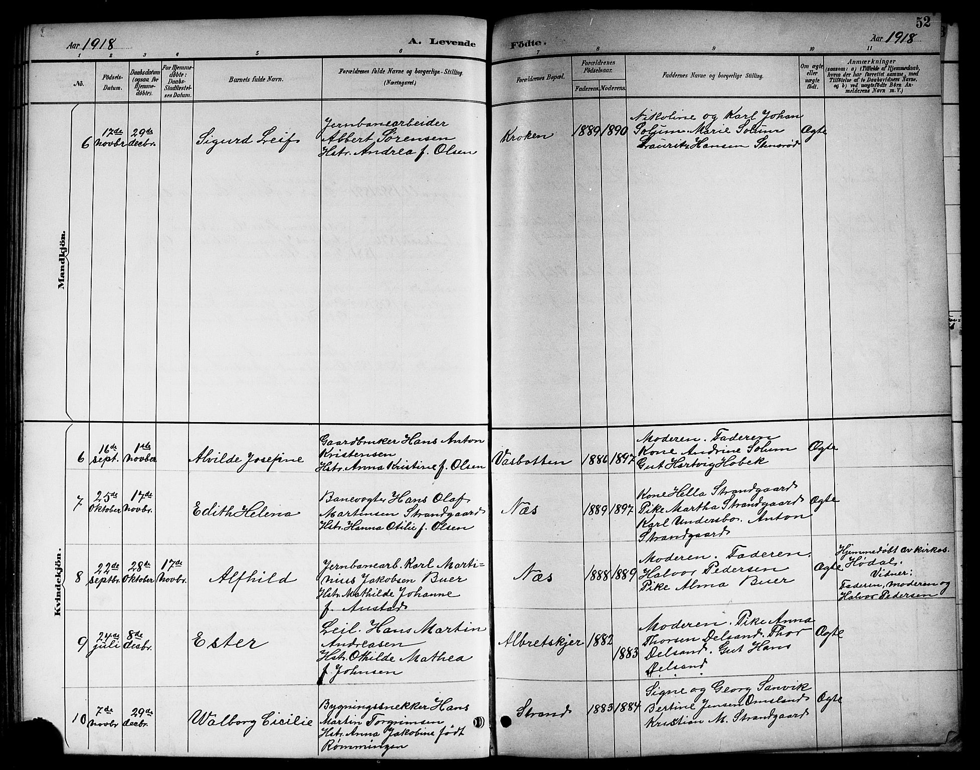 Brunlanes kirkebøker, SAKO/A-342/G/Gc/L0002: Parish register (copy) no. III 2, 1891-1922, p. 52