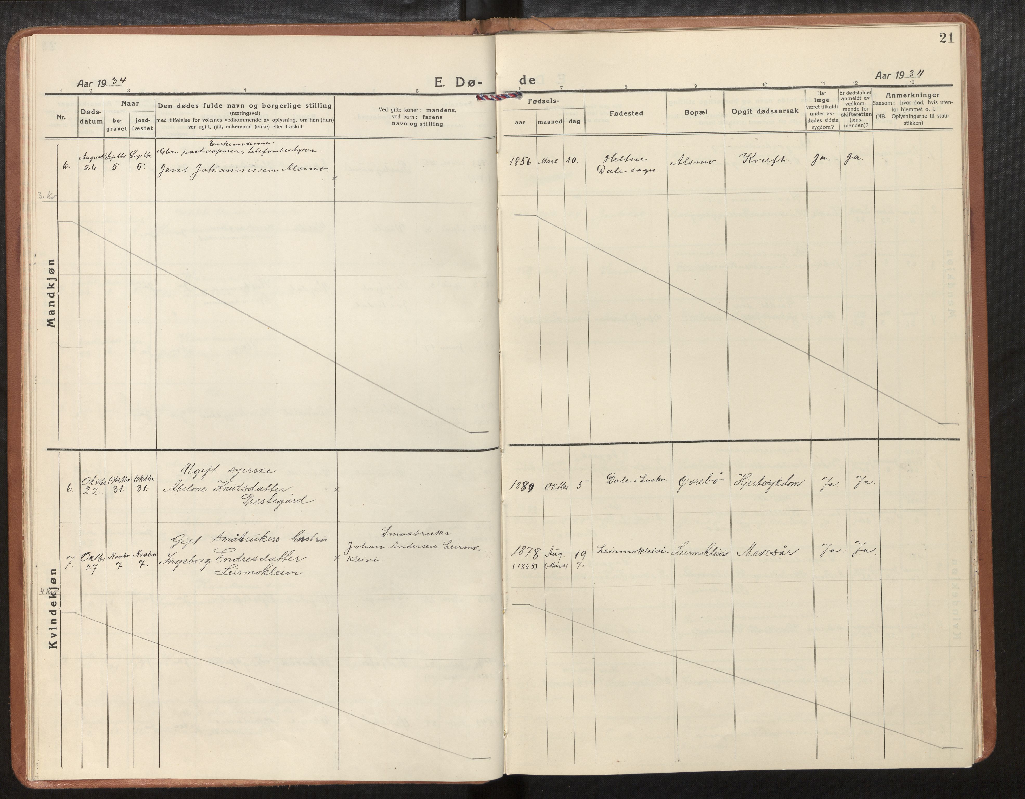 Jostedal sokneprestembete, AV/SAB-A-80601/H/Haa/Haad/L0002: Parish register (official) no. D 2, 1923-2007, p. 21