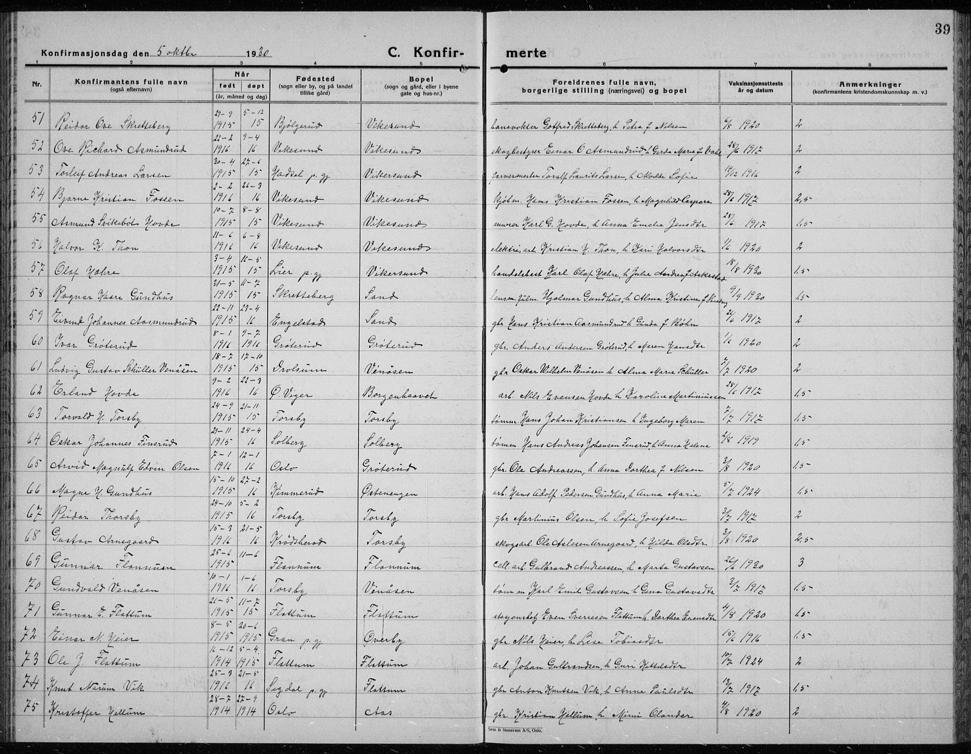 Modum kirkebøker, AV/SAKO-A-234/G/Ga/L0013: Parish register (copy) no. I 13, 1925-1938, p. 39