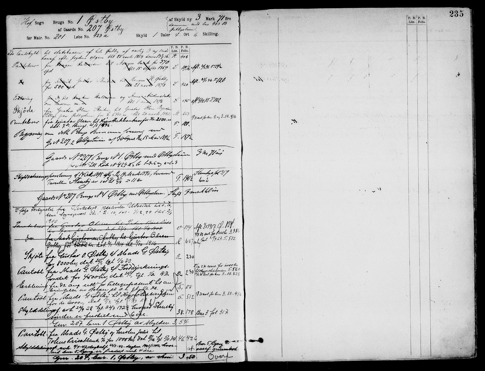 Toten tingrett, AV/SAH-TING-006/H/Ha/Haa/L0033: Mortgage register no. 33, 1908, p. 235