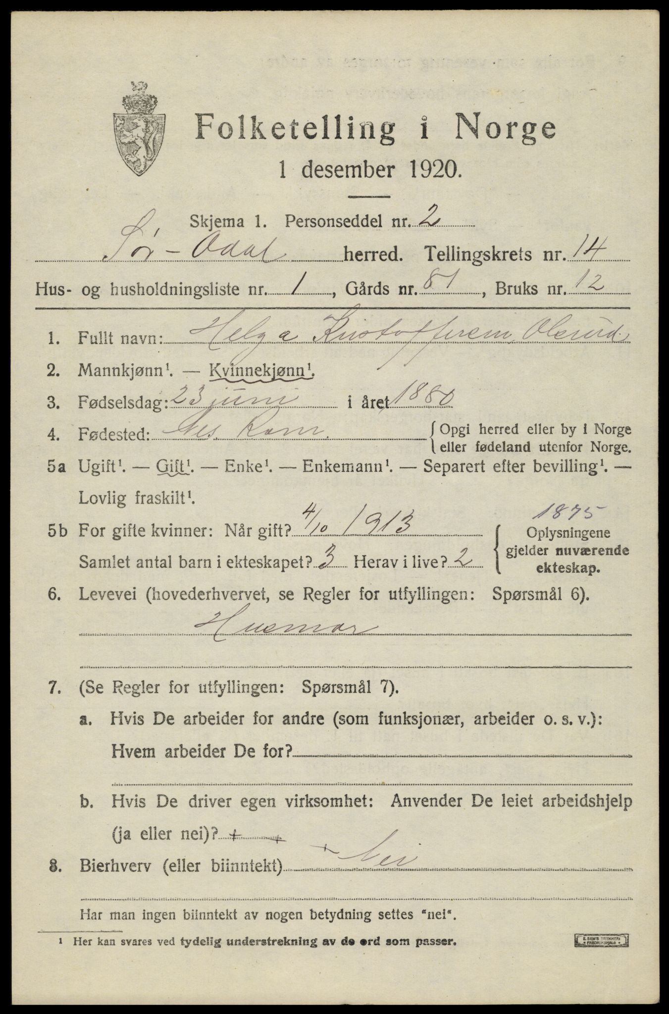 SAH, 1920 census for Sør-Odal, 1920, p. 13917