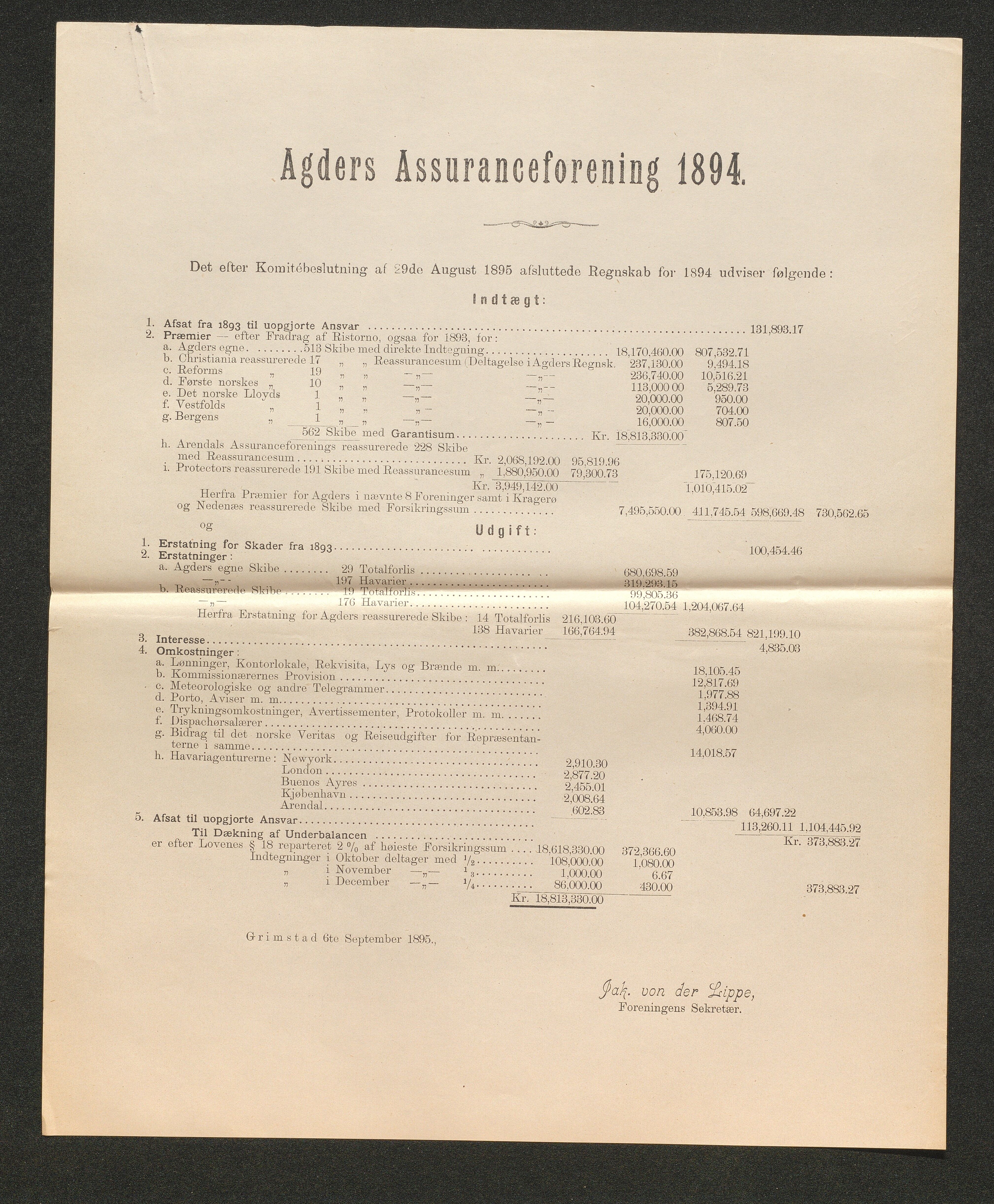 Agders Gjensidige Assuranceforening, AAKS/PA-1718/05/L0003: Regnskap, seilavdeling, pakkesak, 1890-1912