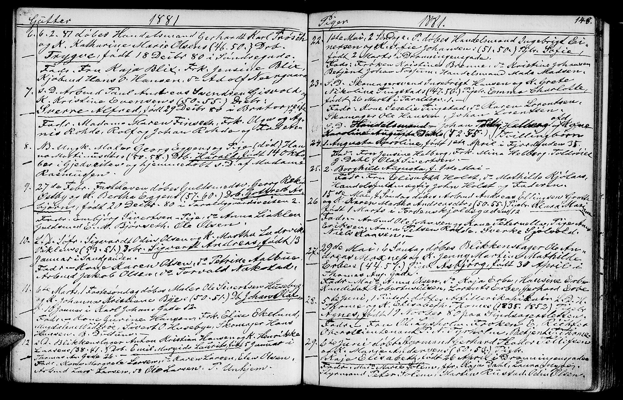 Ministerialprotokoller, klokkerbøker og fødselsregistre - Sør-Trøndelag, SAT/A-1456/602/L0142: Parish register (copy) no. 602C10, 1872-1894, p. 148