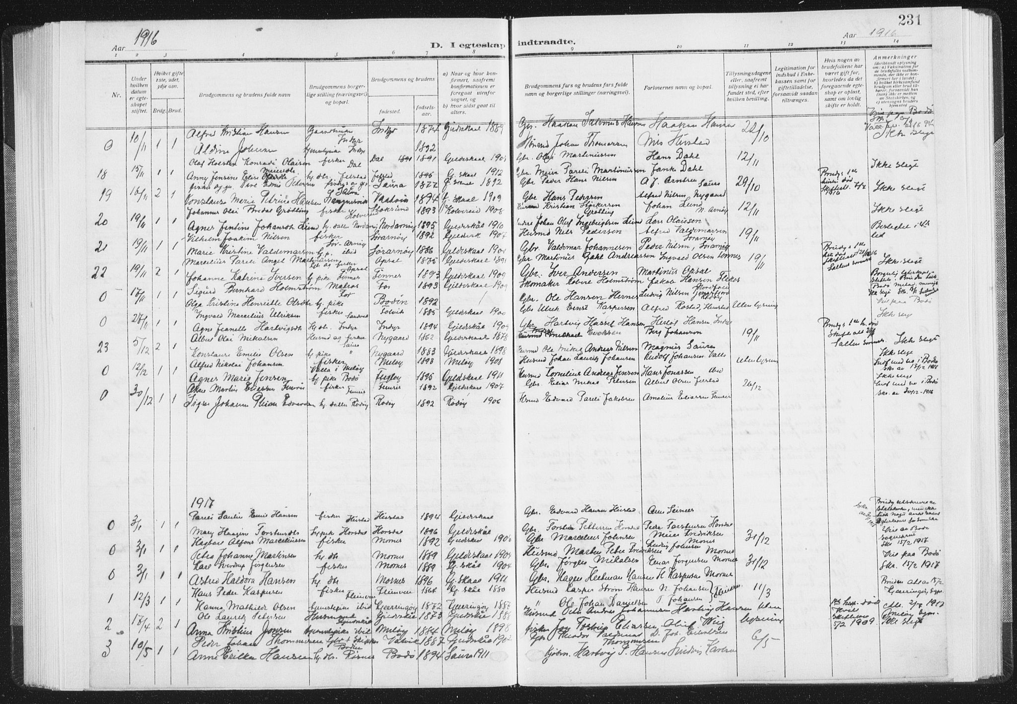Ministerialprotokoller, klokkerbøker og fødselsregistre - Nordland, SAT/A-1459/805/L0104: Parish register (official) no. 805A09, 1909-1926, p. 231