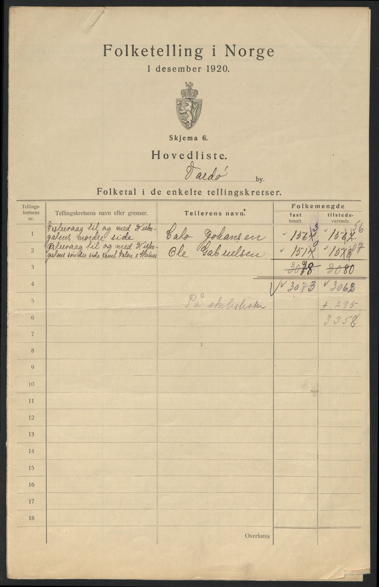 SATØ, 1920 census for Vardø, 1920, p. 3