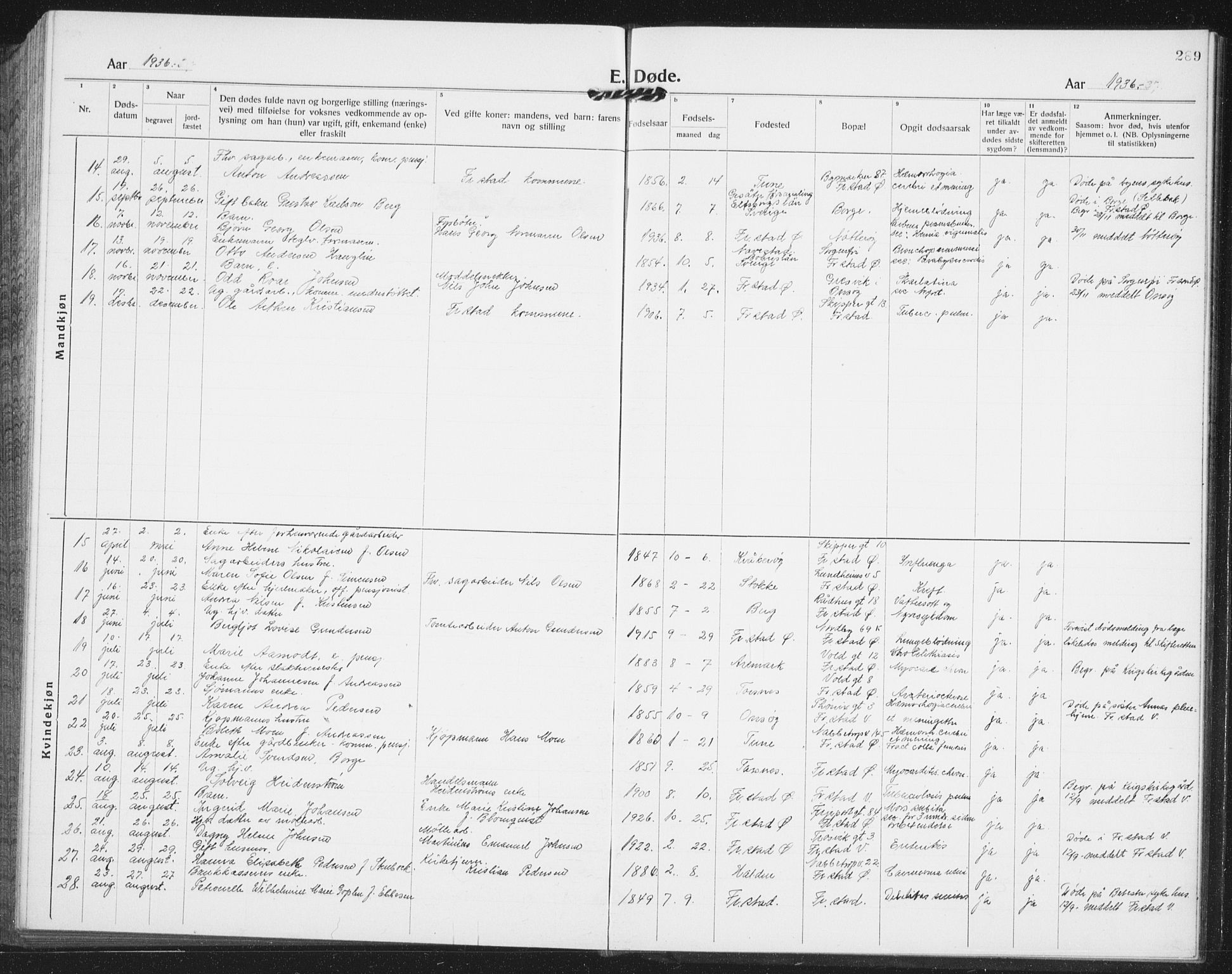 Østre Fredrikstad prestekontor Kirkebøker, AV/SAO-A-10907/G/Ga/L0003: Parish register (copy) no. 3, 1920-1940, p. 289