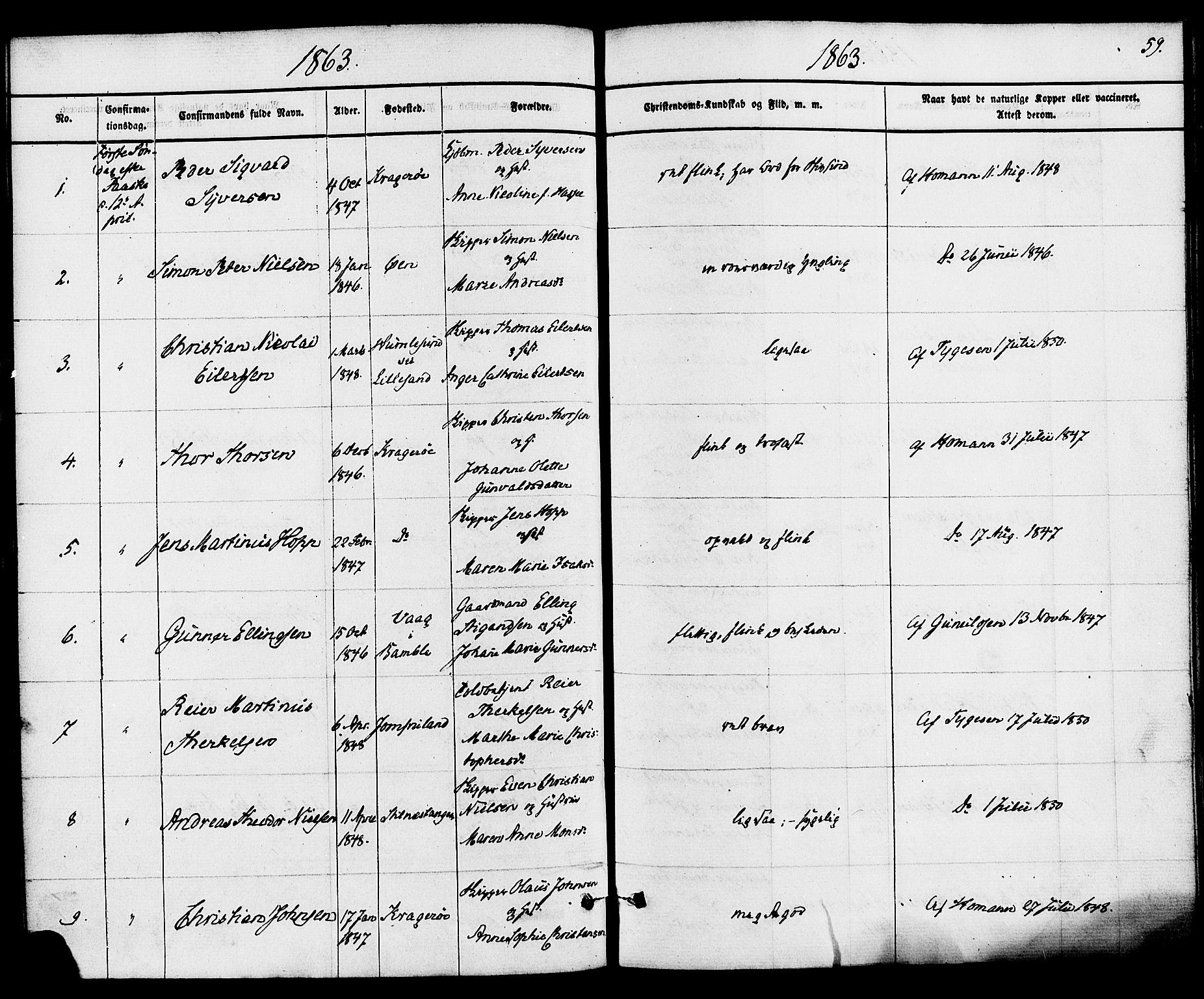 Kragerø kirkebøker, SAKO/A-278/F/Fa/L0008: Parish register (official) no. 8, 1856-1880, p. 59