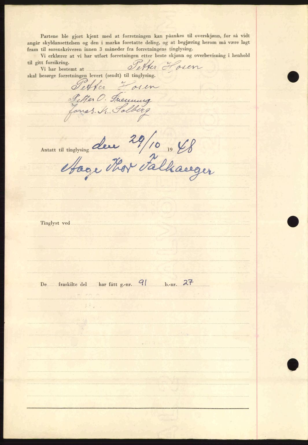 Fosen sorenskriveri, AV/SAT-A-1107/1/2/2C: Mortgage book no. A8, 1948-1948, Diary no: : 1584/1948