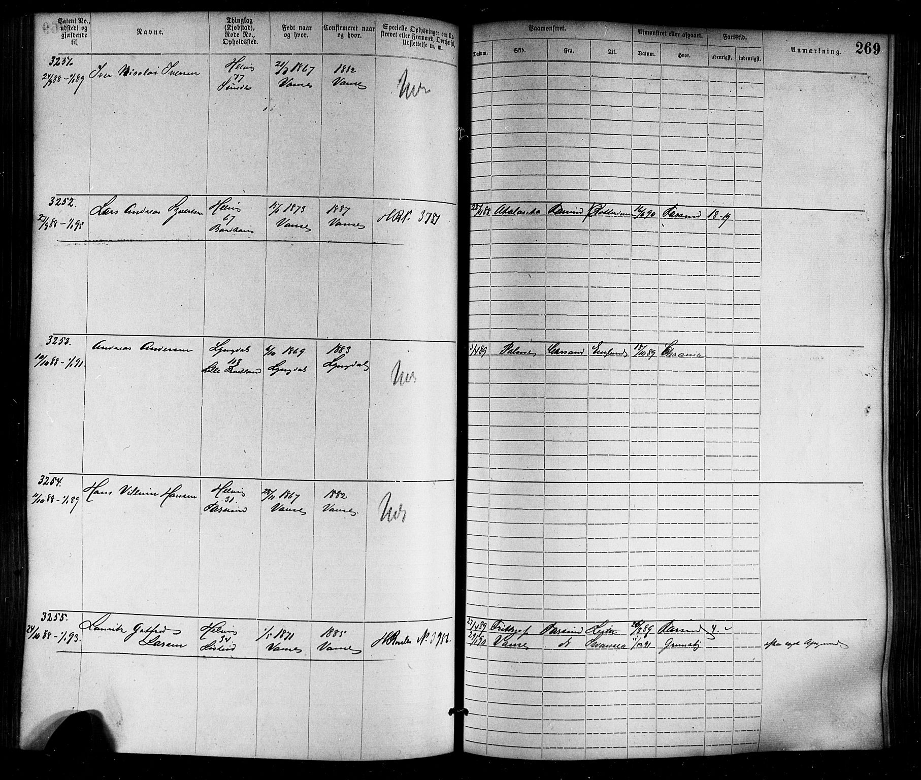 Farsund mønstringskrets, AV/SAK-2031-0017/F/Fa/L0006: Annotasjonsrulle nr 1911-3805 med register, Z-3, 1877-1894, p. 302