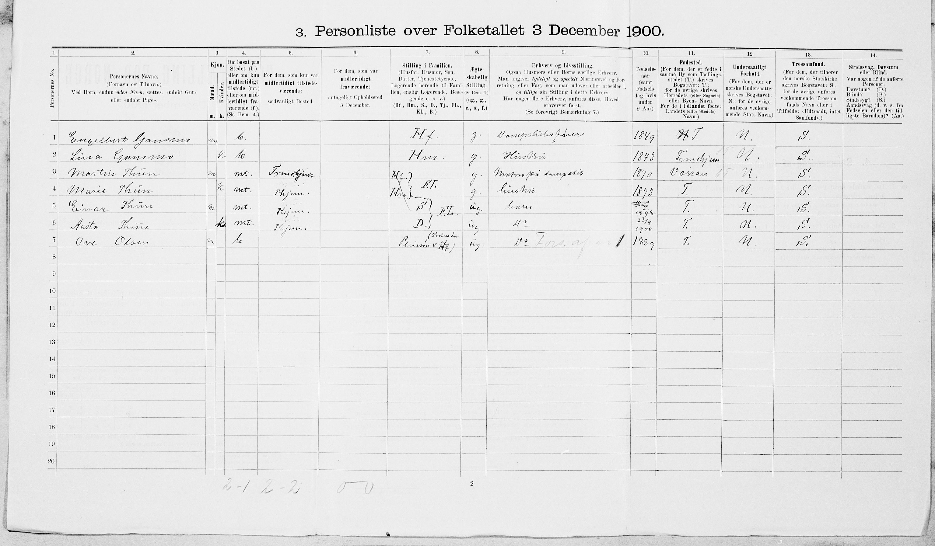 SAT, 1900 census for Namsos, 1900, p. 739