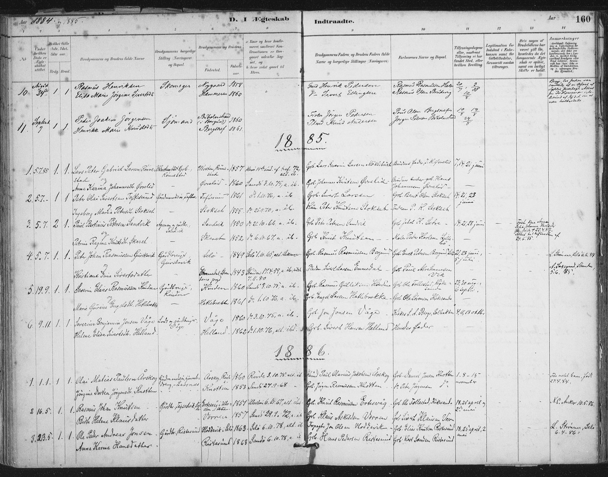 Ministerialprotokoller, klokkerbøker og fødselsregistre - Møre og Romsdal, AV/SAT-A-1454/503/L0037: Parish register (official) no. 503A05, 1884-1900, p. 160