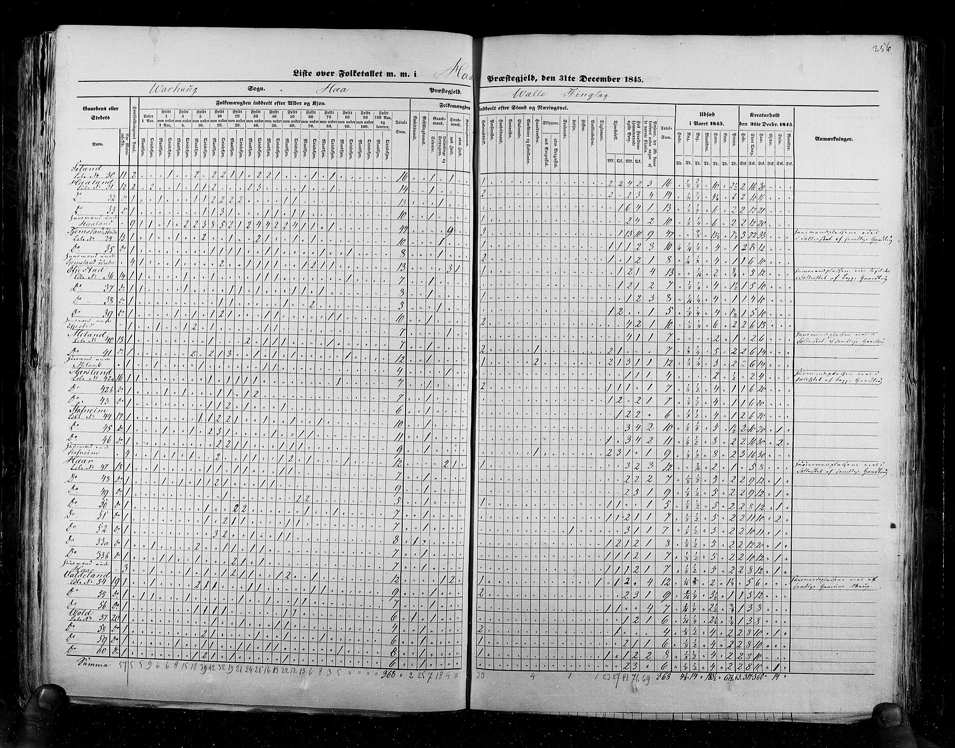 RA, Census 1845, vol. 6: Lister og Mandal amt og Stavanger amt, 1845, p. 256