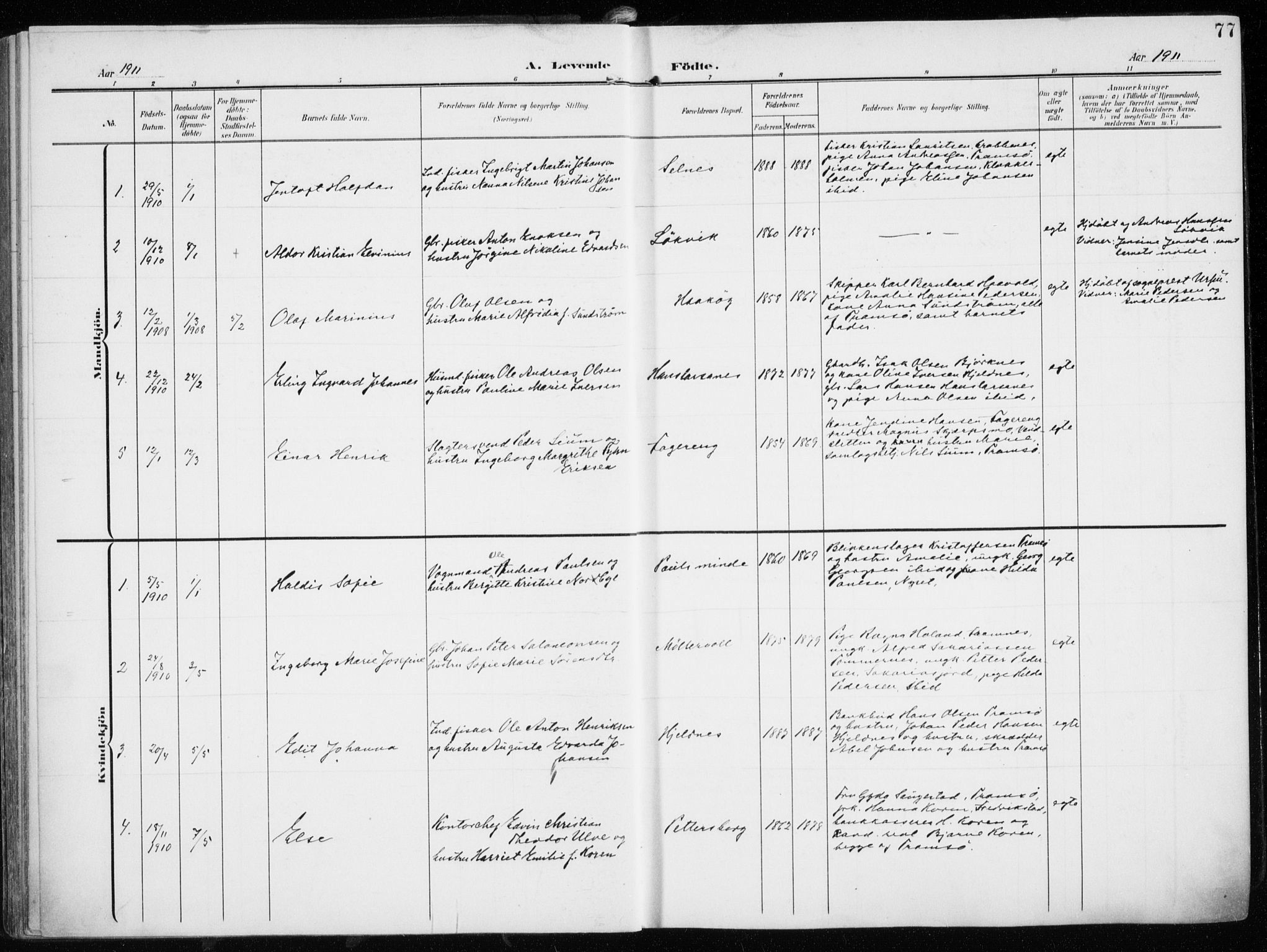 Tromsøysund sokneprestkontor, SATØ/S-1304/G/Ga/L0007kirke: Parish register (official) no. 7, 1907-1914, p. 77