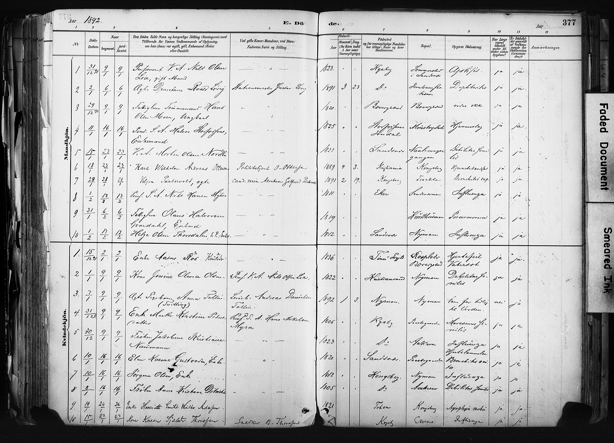 Kongsberg kirkebøker, AV/SAKO-A-22/F/Fb/L0002: Parish register (official) no. II 2, 1886-1896, p. 377