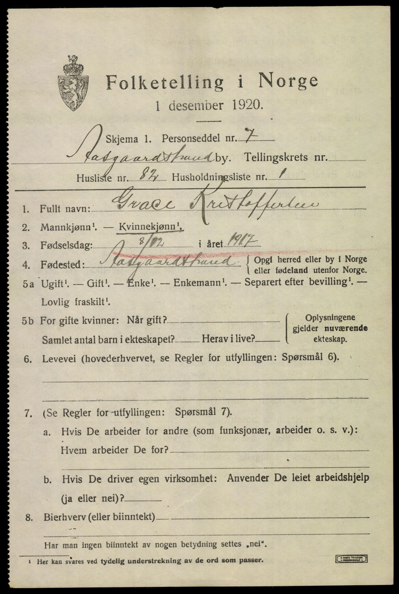 SAKO, 1920 census for Åsgårdstrand, 1920, p. 1231