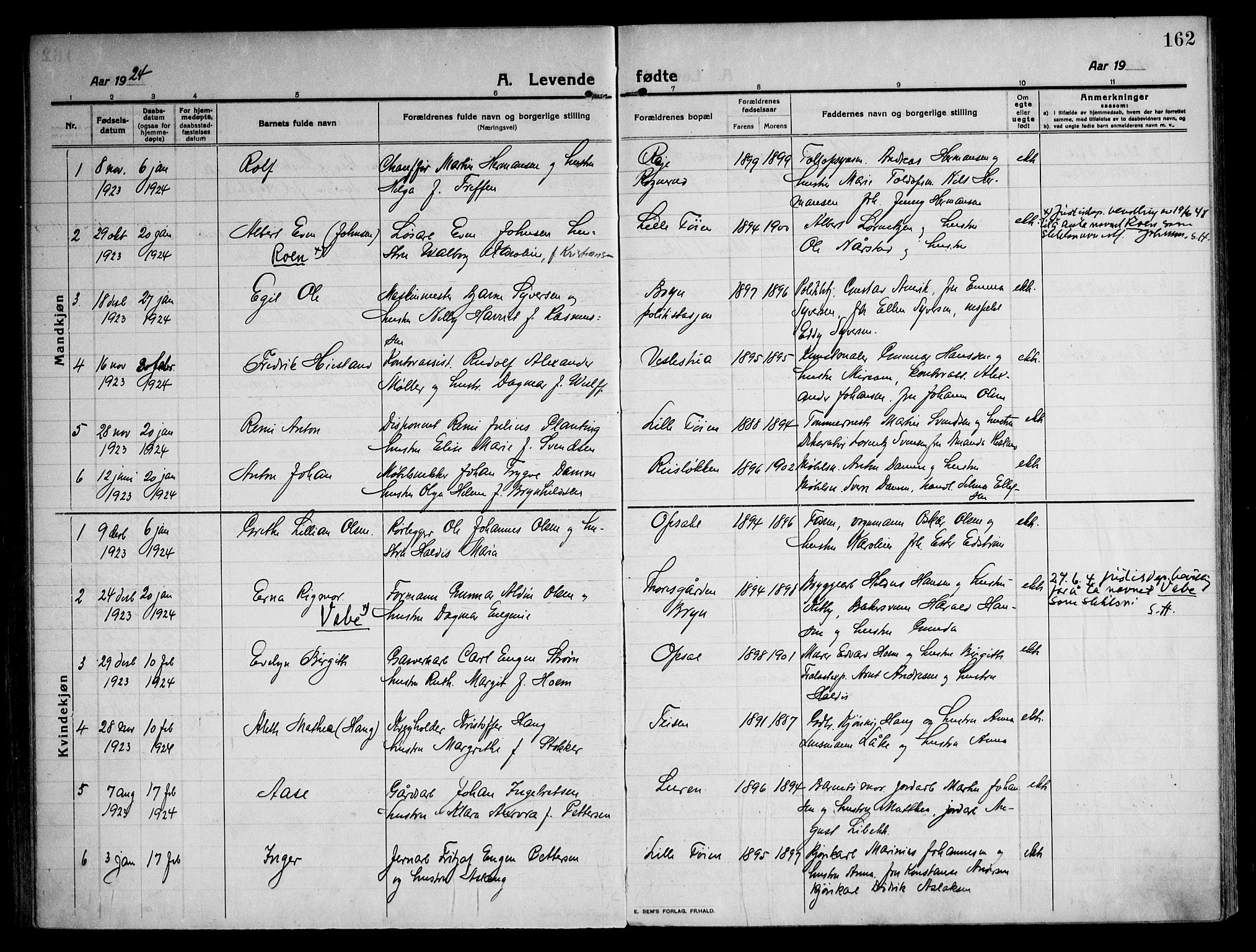 Østre Aker prestekontor Kirkebøker, SAO/A-10840/F/Fa/L0012: Parish register (official) no. I 12, 1913-1924, p. 162