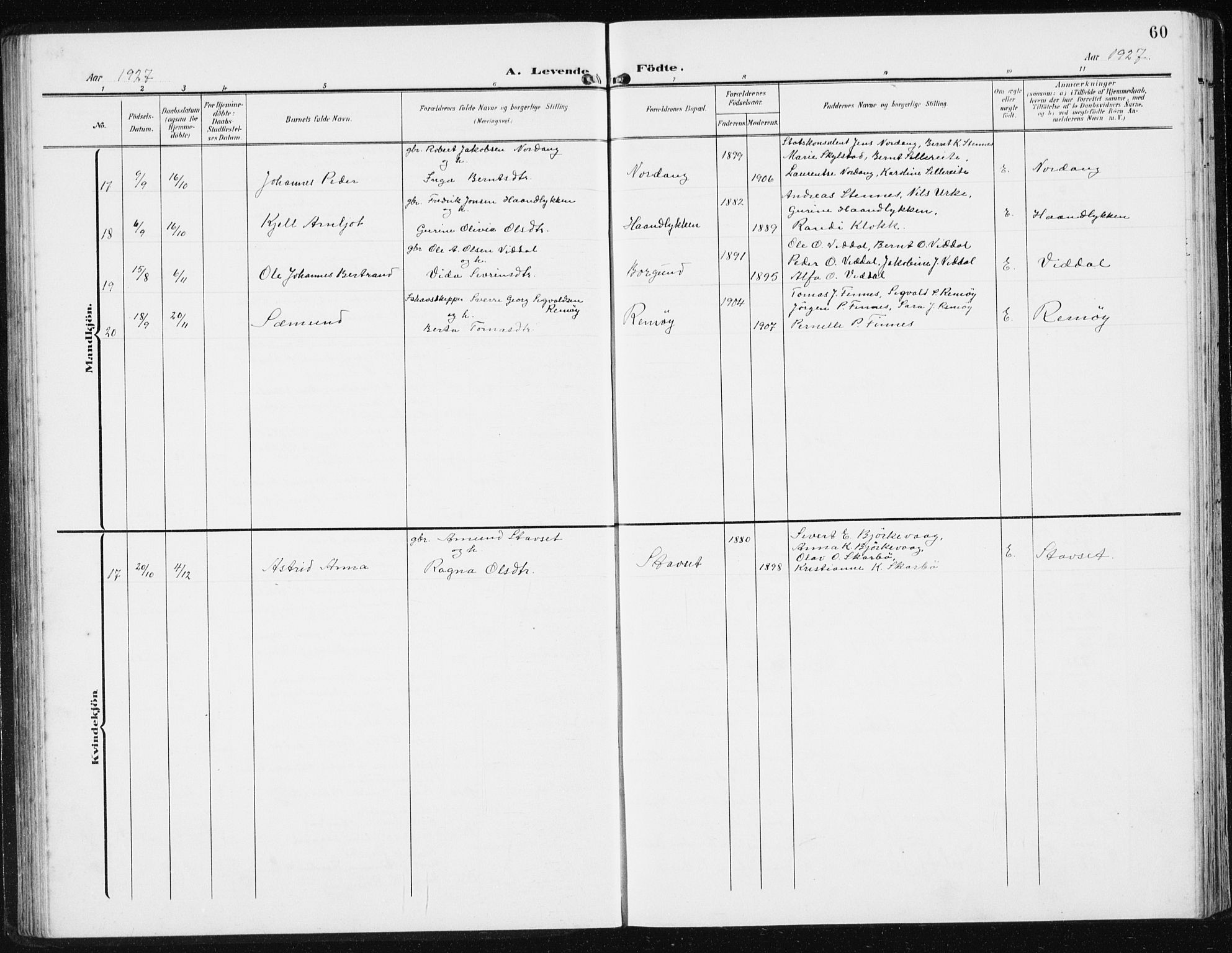 Ministerialprotokoller, klokkerbøker og fødselsregistre - Møre og Romsdal, SAT/A-1454/515/L0216: Parish register (copy) no. 515C03, 1906-1941, p. 60