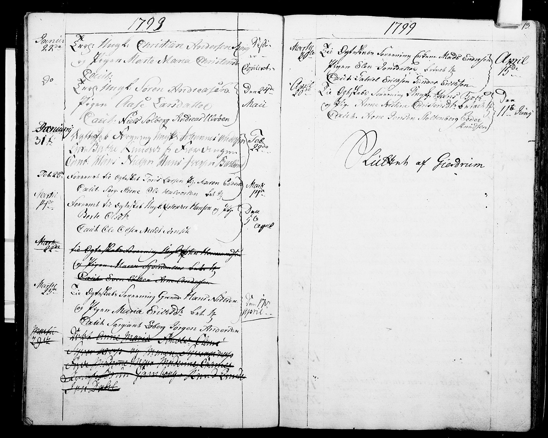 Garnisonsmenigheten Kirkebøker, SAO/A-10846/G/Ga/L0001: Parish register (copy) no. 1, 1796-1814, p. 12-13