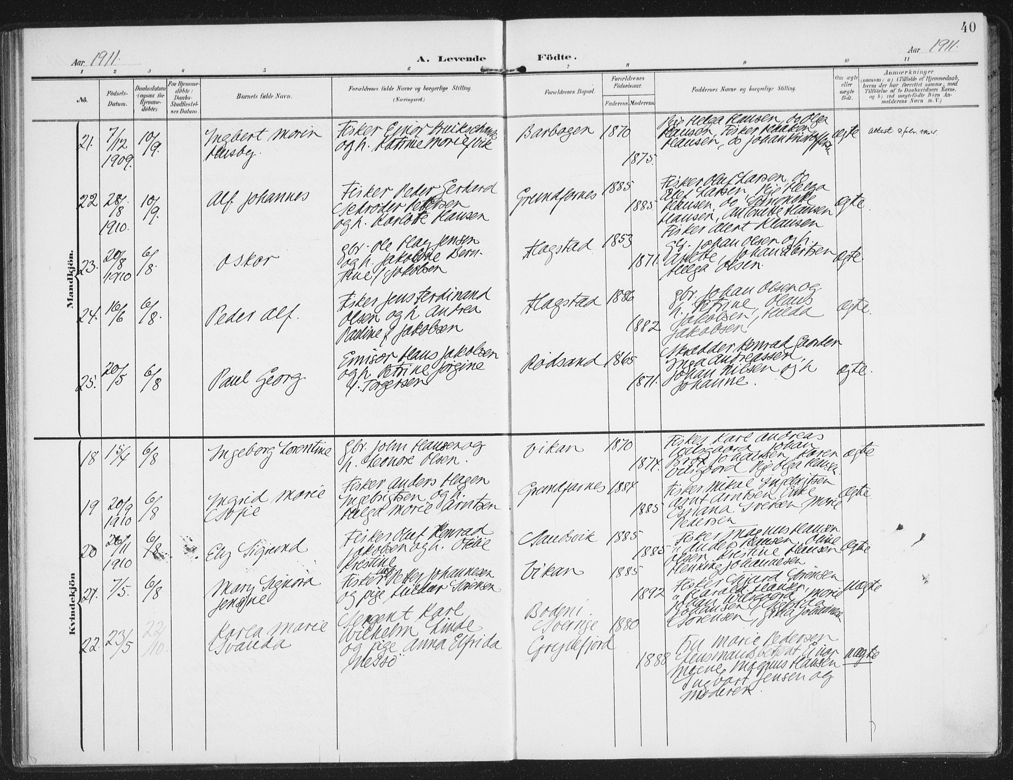 Berg sokneprestkontor, AV/SATØ-S-1318/G/Ga/Gaa/L0008kirke: Parish register (official) no. 8, 1904-1916, p. 40