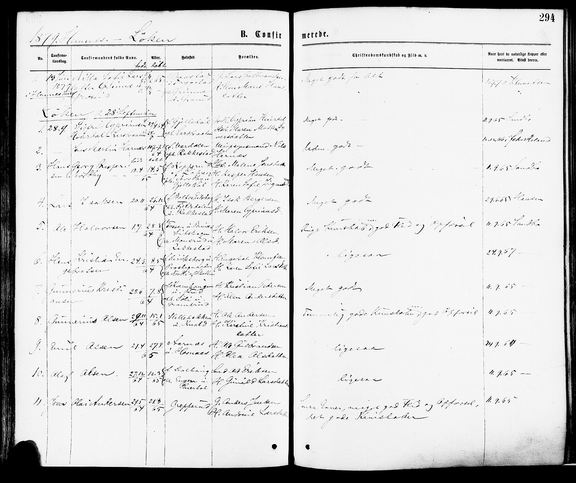 Høland prestekontor Kirkebøker, SAO/A-10346a/F/Fa/L0012.a: Parish register (official) no. I 12A, 1869-1879, p. 294