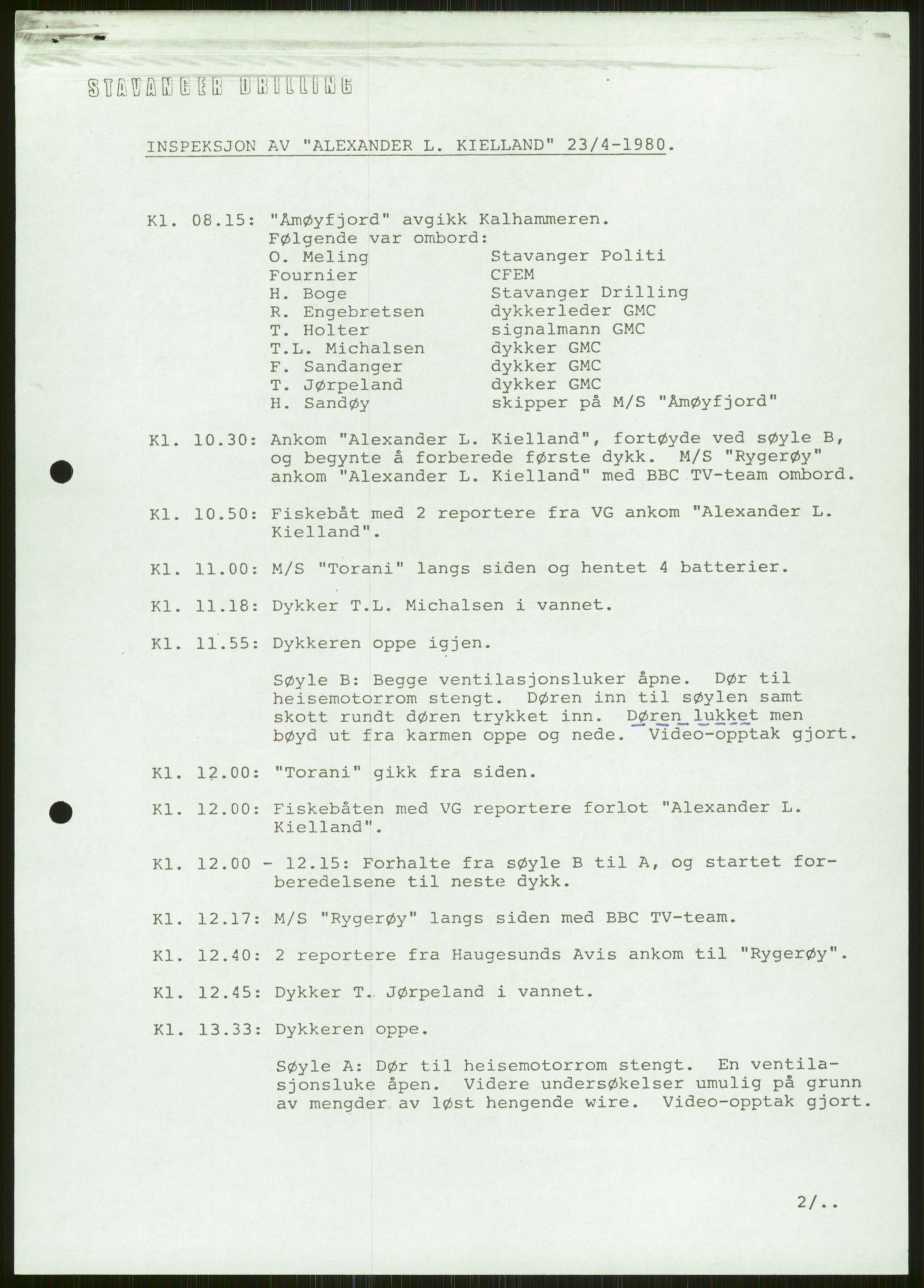 Justisdepartementet, Granskningskommisjonen ved Alexander Kielland-ulykken 27.3.1980, AV/RA-S-1165/D/L0006: A Alexander L. Kielland (Doku.liste + A3-A6, A11-A13, A18-A20-A21, A23, A31 av 31)/Dykkerjournaler, 1980-1981, p. 109