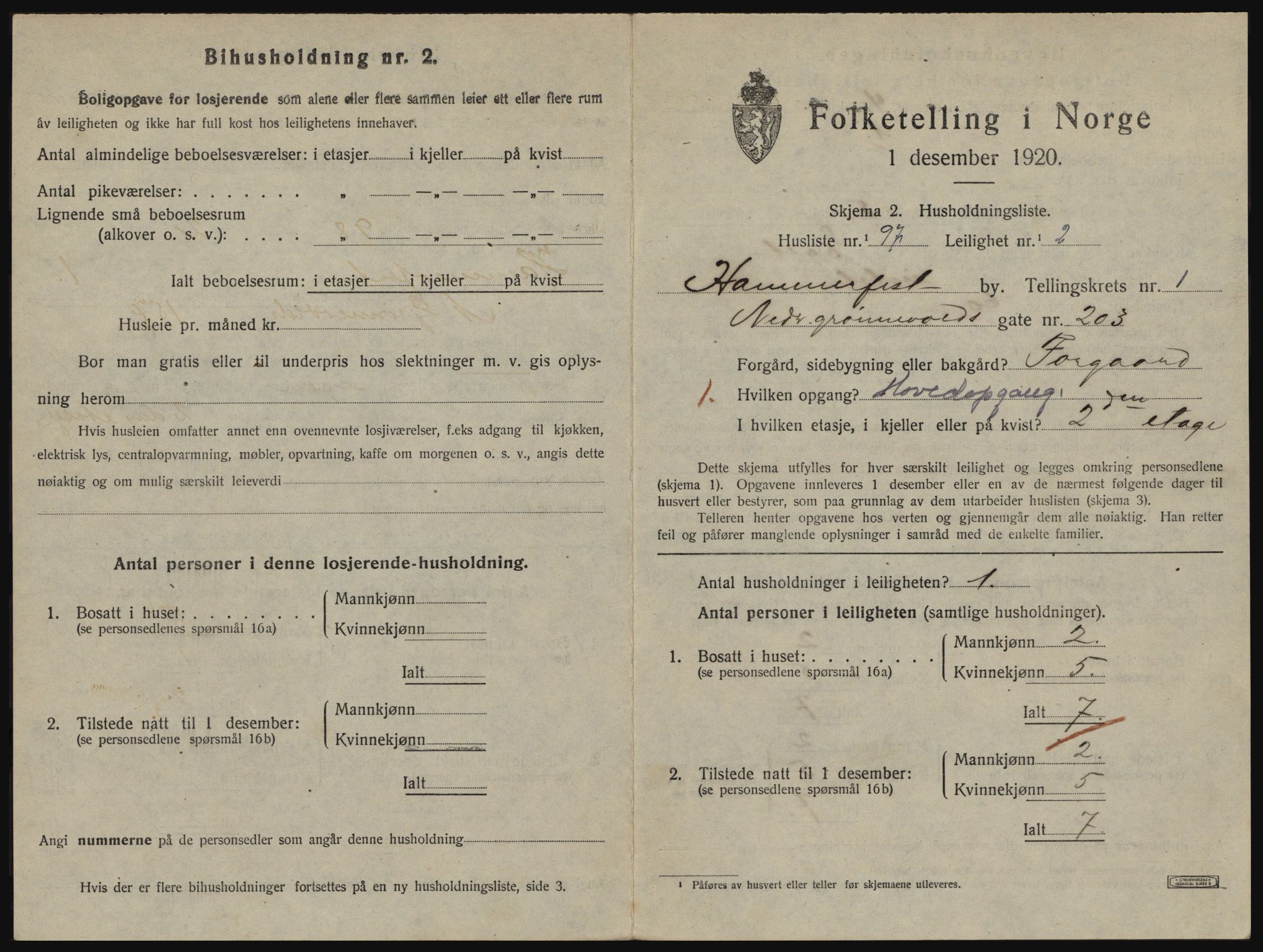 SATØ, 1920 census for Hammerfest, 1920, p. 1314