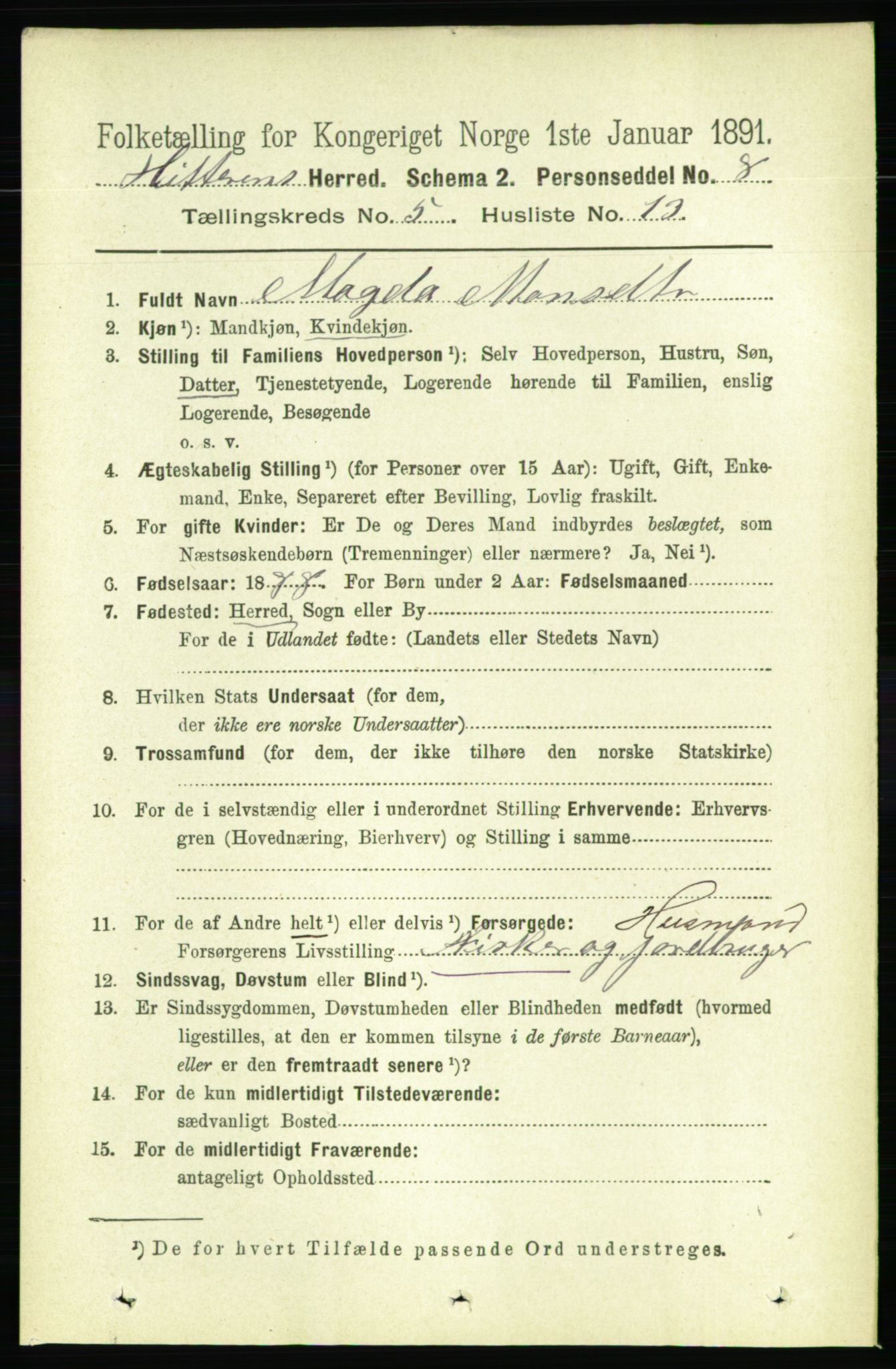 RA, 1891 census for 1617 Hitra, 1891, p. 895