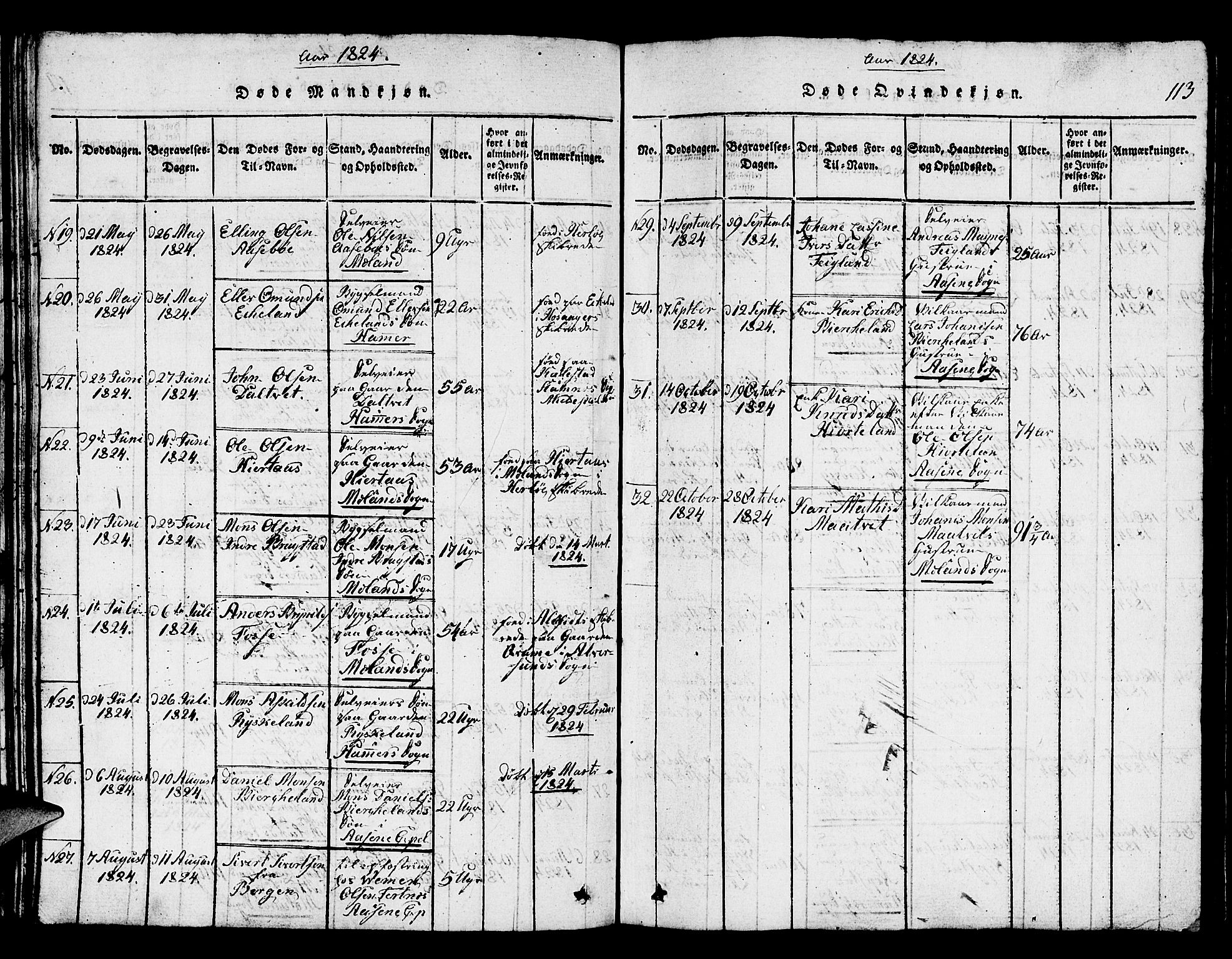 Hamre sokneprestembete, SAB/A-75501/H/Ha/Hab: Parish register (copy) no. A 1, 1816-1826, p. 113