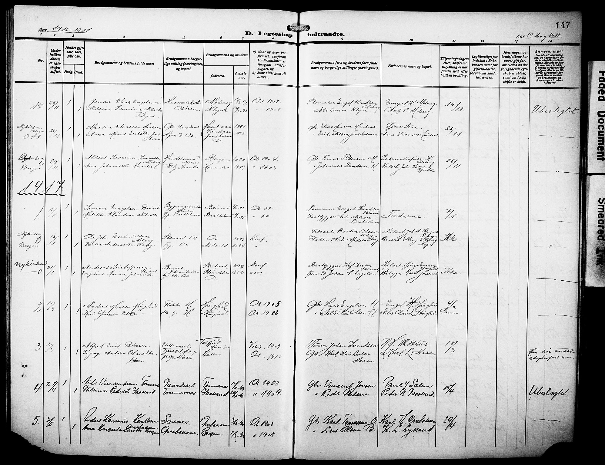 Os sokneprestembete, SAB/A-99929: Parish register (copy) no. A 4, 1914-1923, p. 147