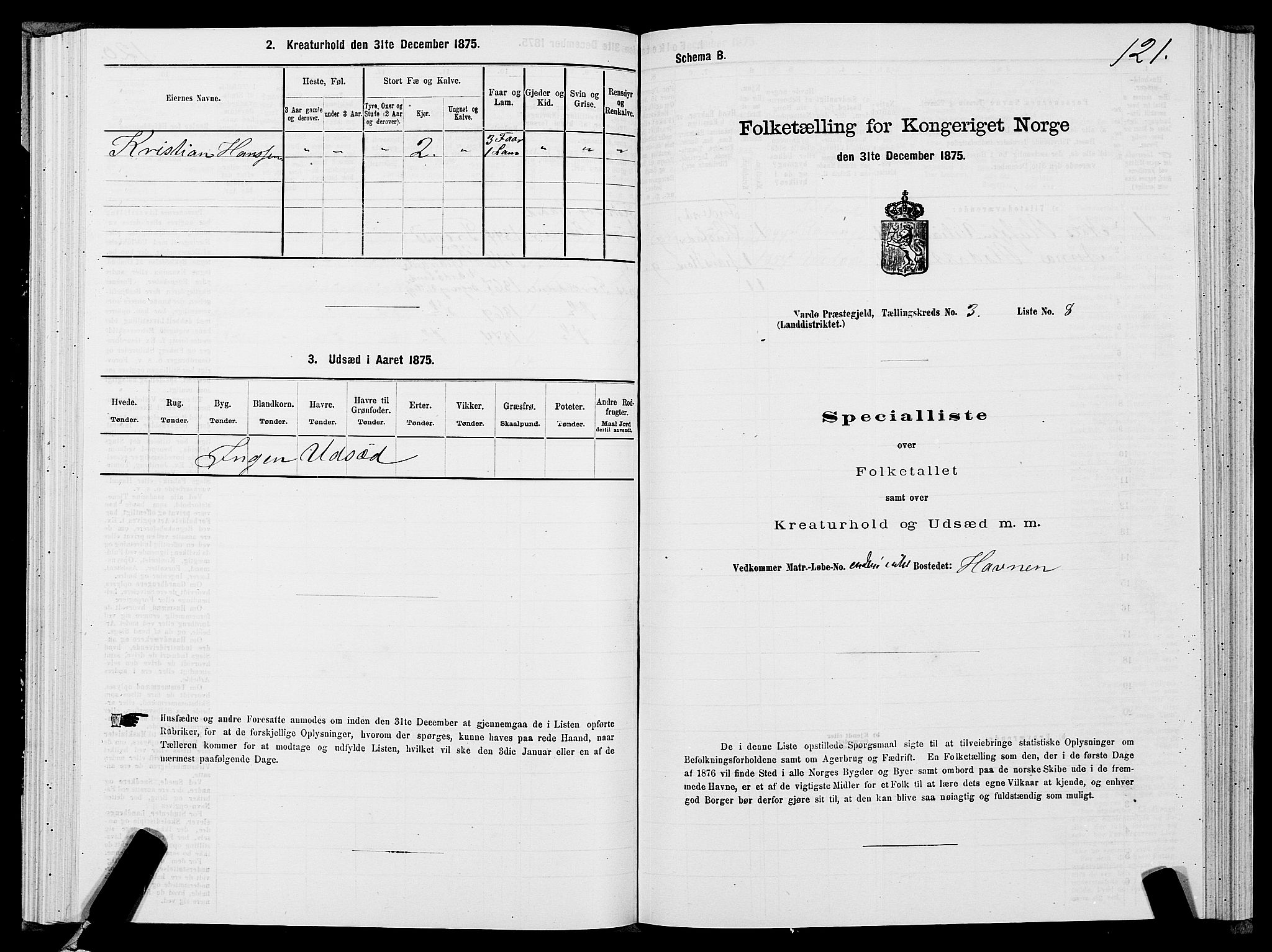 SATØ, 1875 census for 2028L Vardø/Vardø, 1875, p. 1121