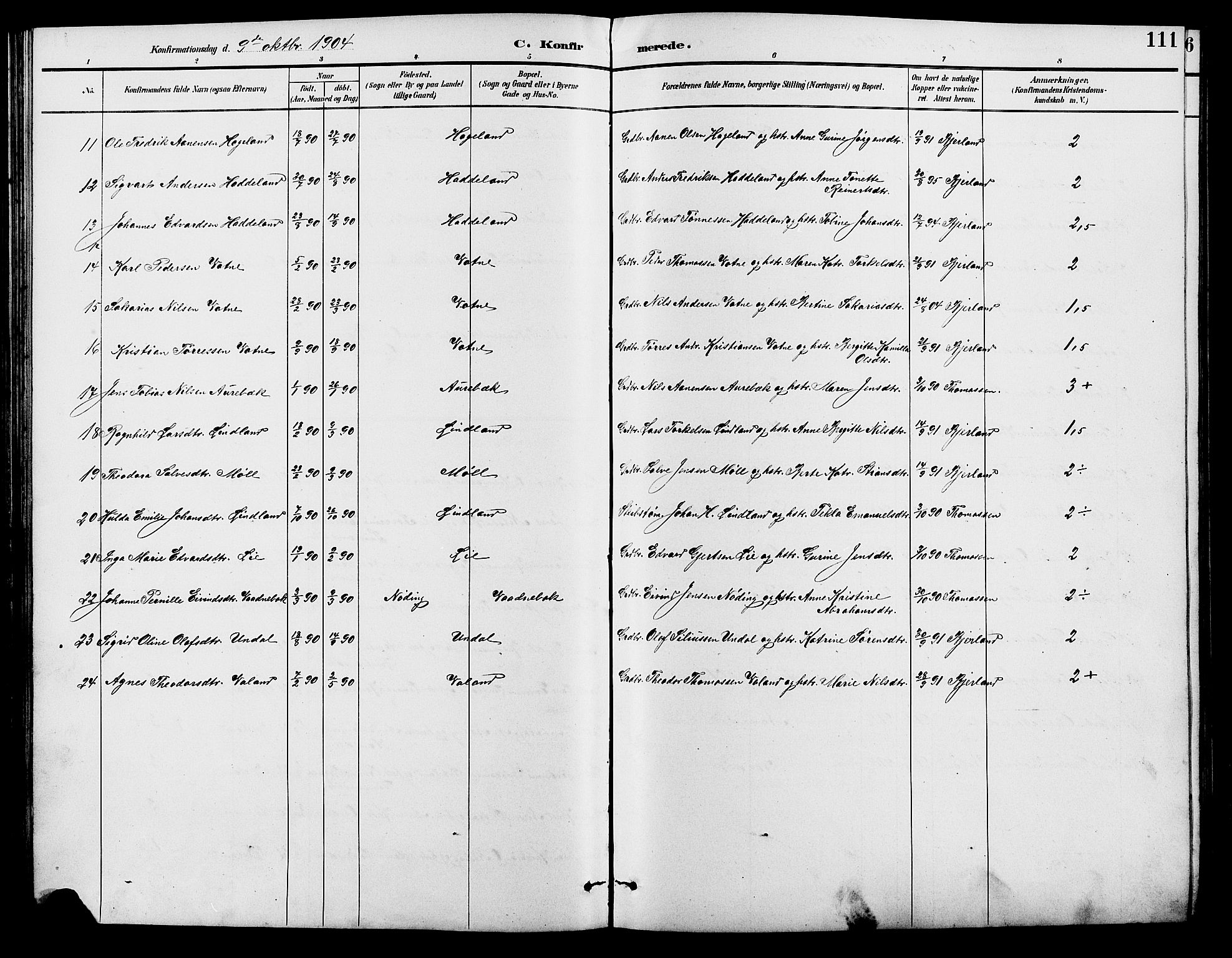 Holum sokneprestkontor, SAK/1111-0022/F/Fb/Fba/L0005: Parish register (copy) no. B 5, 1891-1909, p. 111