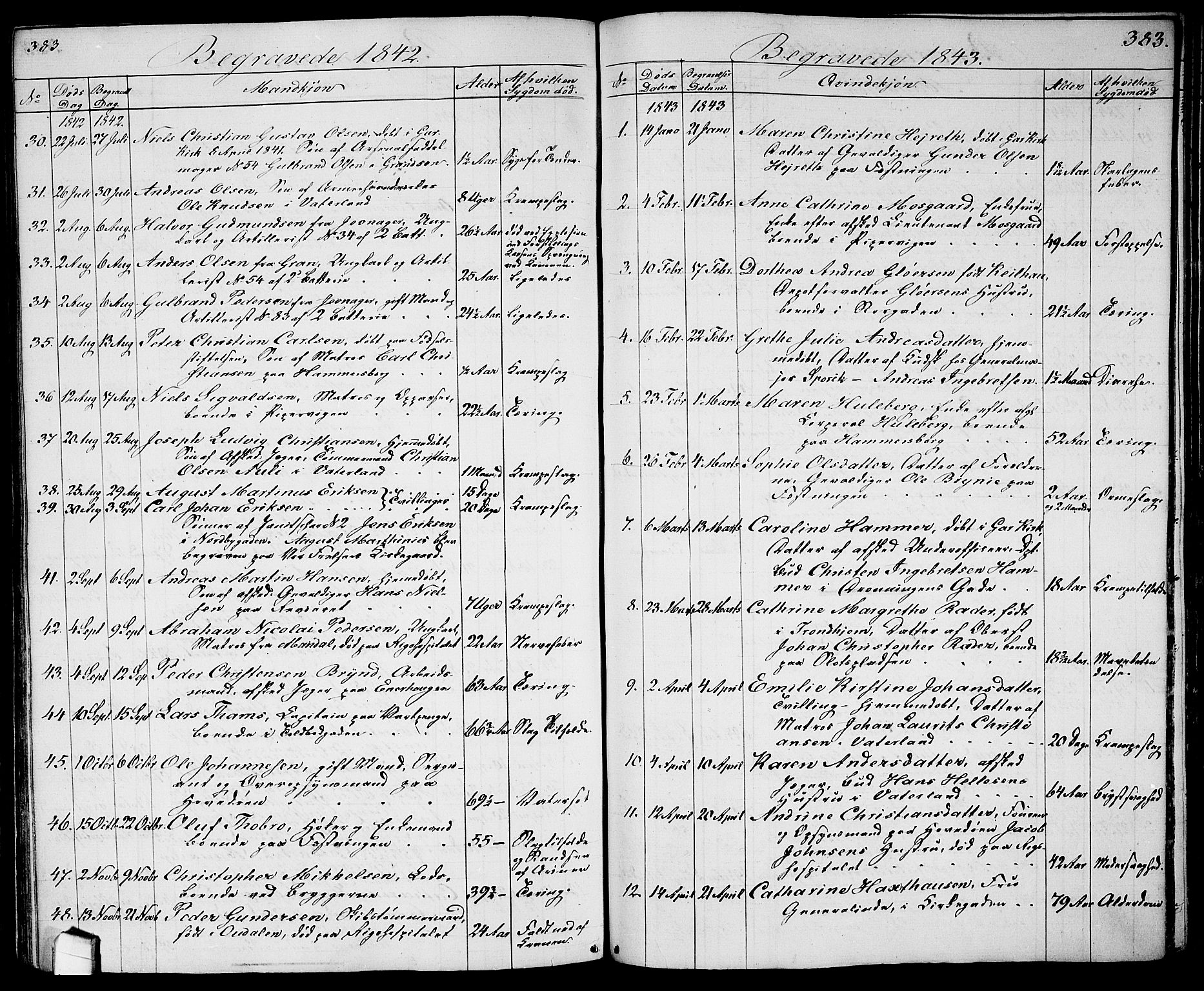 Garnisonsmenigheten Kirkebøker, SAO/A-10846/G/Ga/L0005: Parish register (copy) no. 5, 1841-1860, p. 383