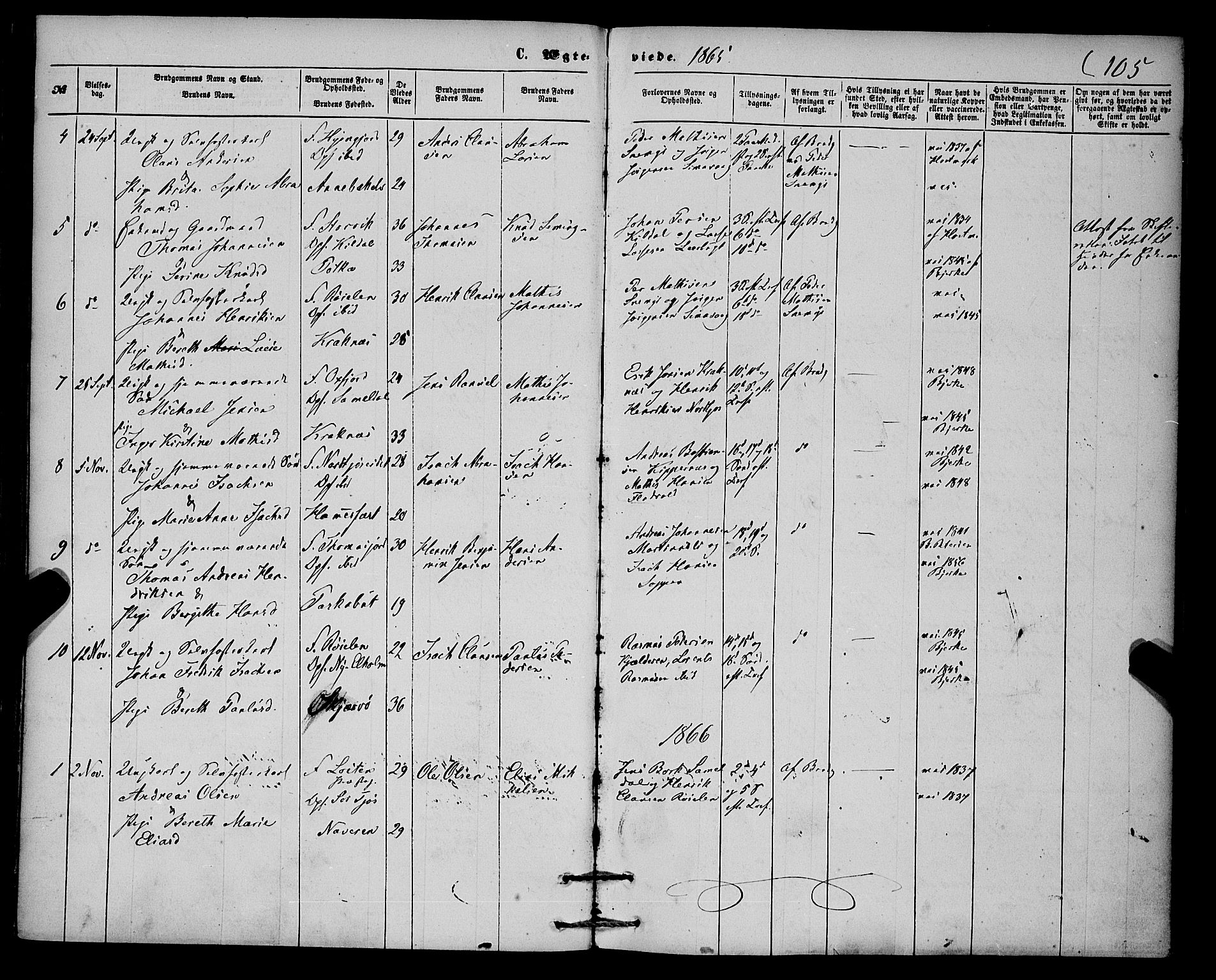 Skjervøy sokneprestkontor, SATØ/S-1300/H/Ha/Haa/L0013kirke: Parish register (official) no. 13, 1863-1877, p. 105