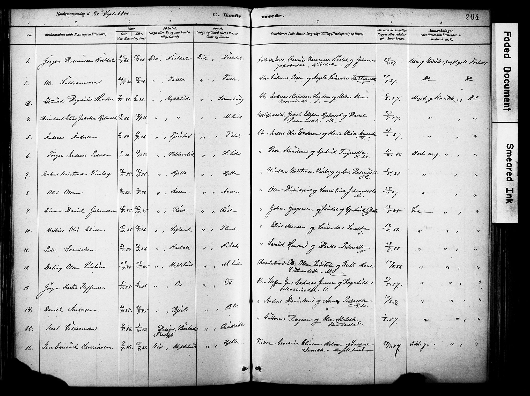 Eid sokneprestembete, AV/SAB-A-82301/H/Haa/Haab/L0001: Parish register (official) no. B 1, 1879-1906, p. 264