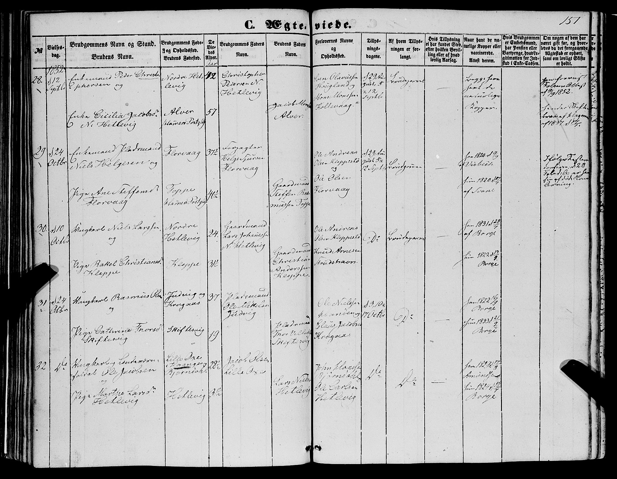 Askøy Sokneprestembete, AV/SAB-A-74101/H/Ha/Haa/Haaa/L0008: Parish register (official) no. A 8, 1852-1862, p. 151