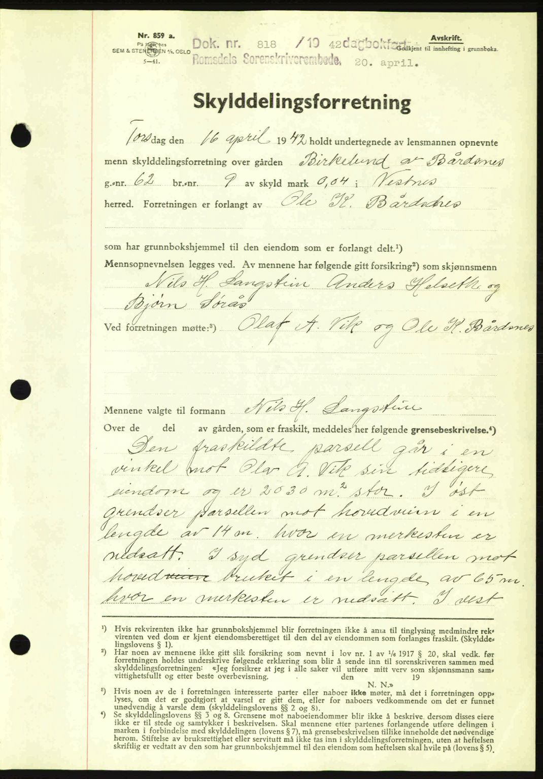 Romsdal sorenskriveri, AV/SAT-A-4149/1/2/2C: Mortgage book no. A12, 1942-1942, Diary no: : 818/1942