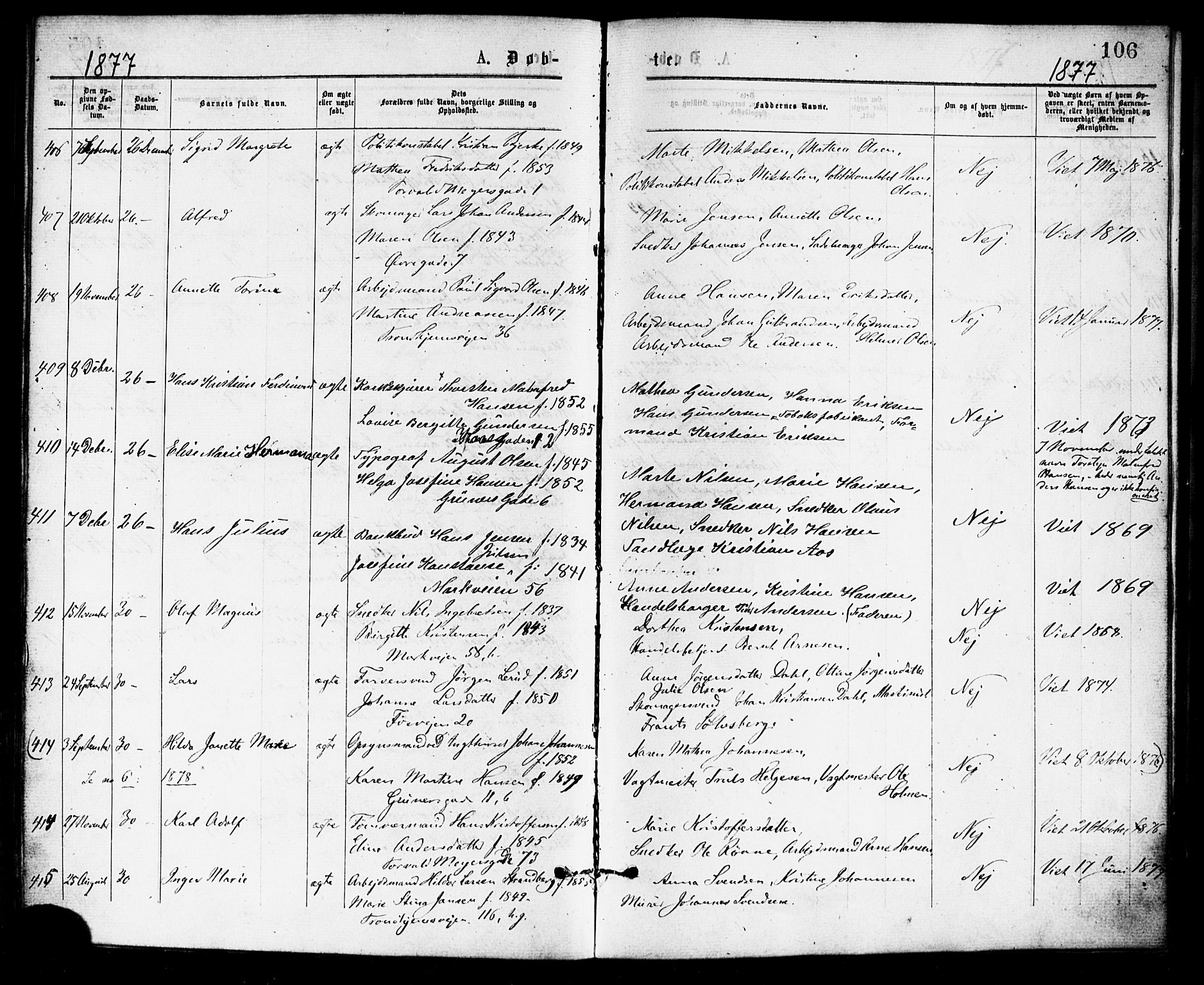 Paulus prestekontor Kirkebøker, AV/SAO-A-10871/F/Fa/L0001: Parish register (official) no. 1, 1875-1878, p. 106