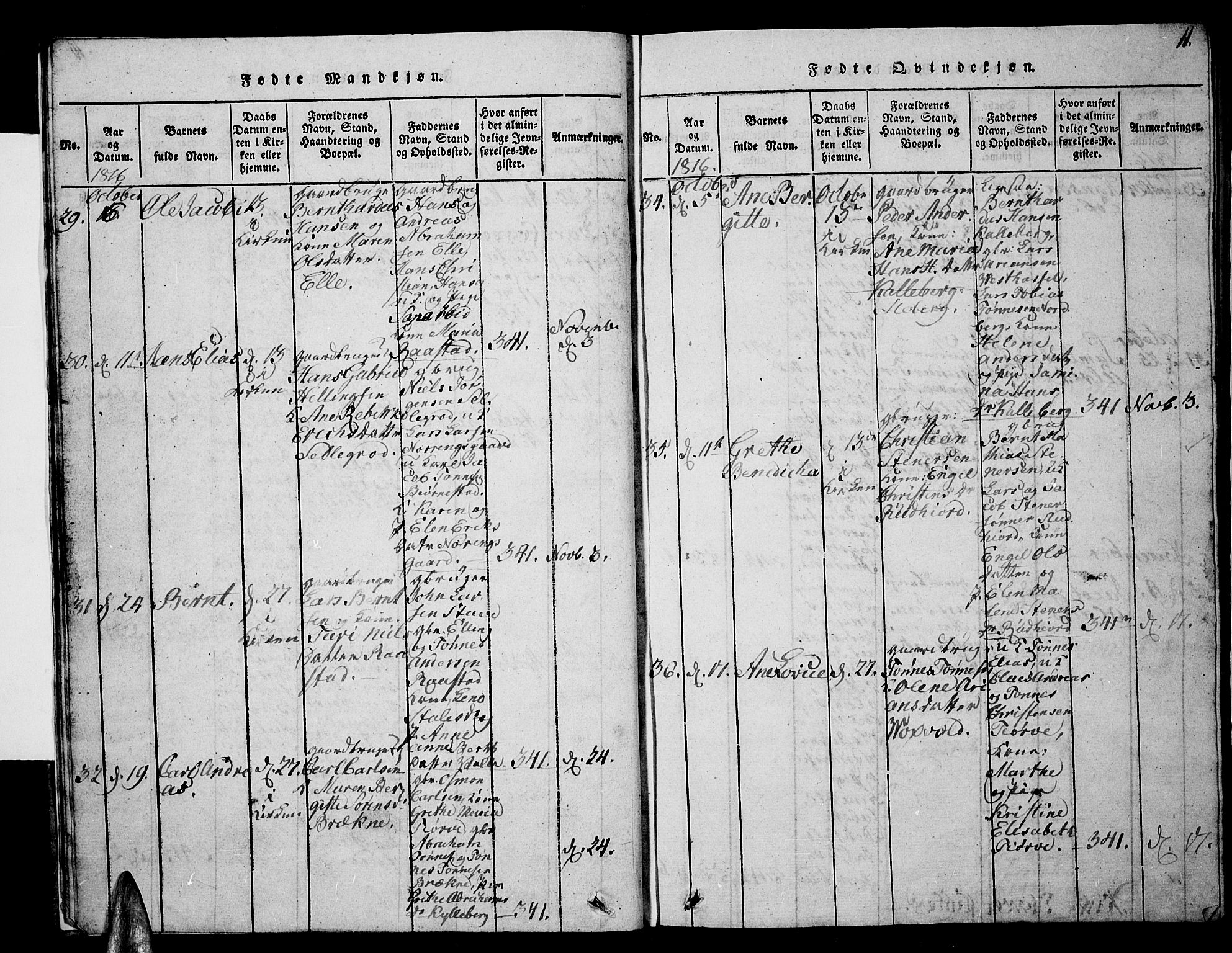 Lista sokneprestkontor, AV/SAK-1111-0027/F/Fb/L0001: Parish register (copy) no. B 1, 1816-1832, p. 11