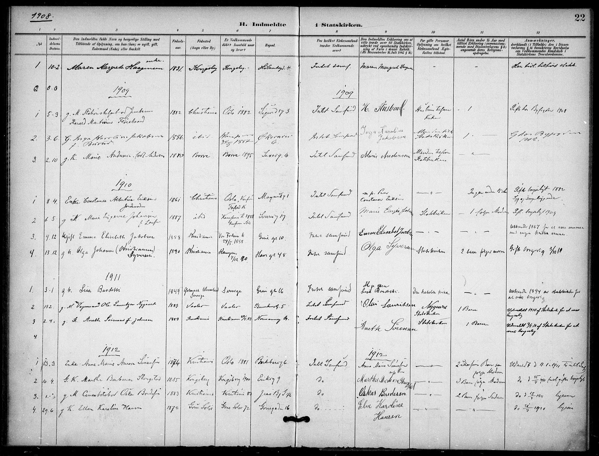 Kampen prestekontor Kirkebøker, SAO/A-10853/F/Fb/L0003: Parish register (official) no. II 3, 1896-1936, p. 22