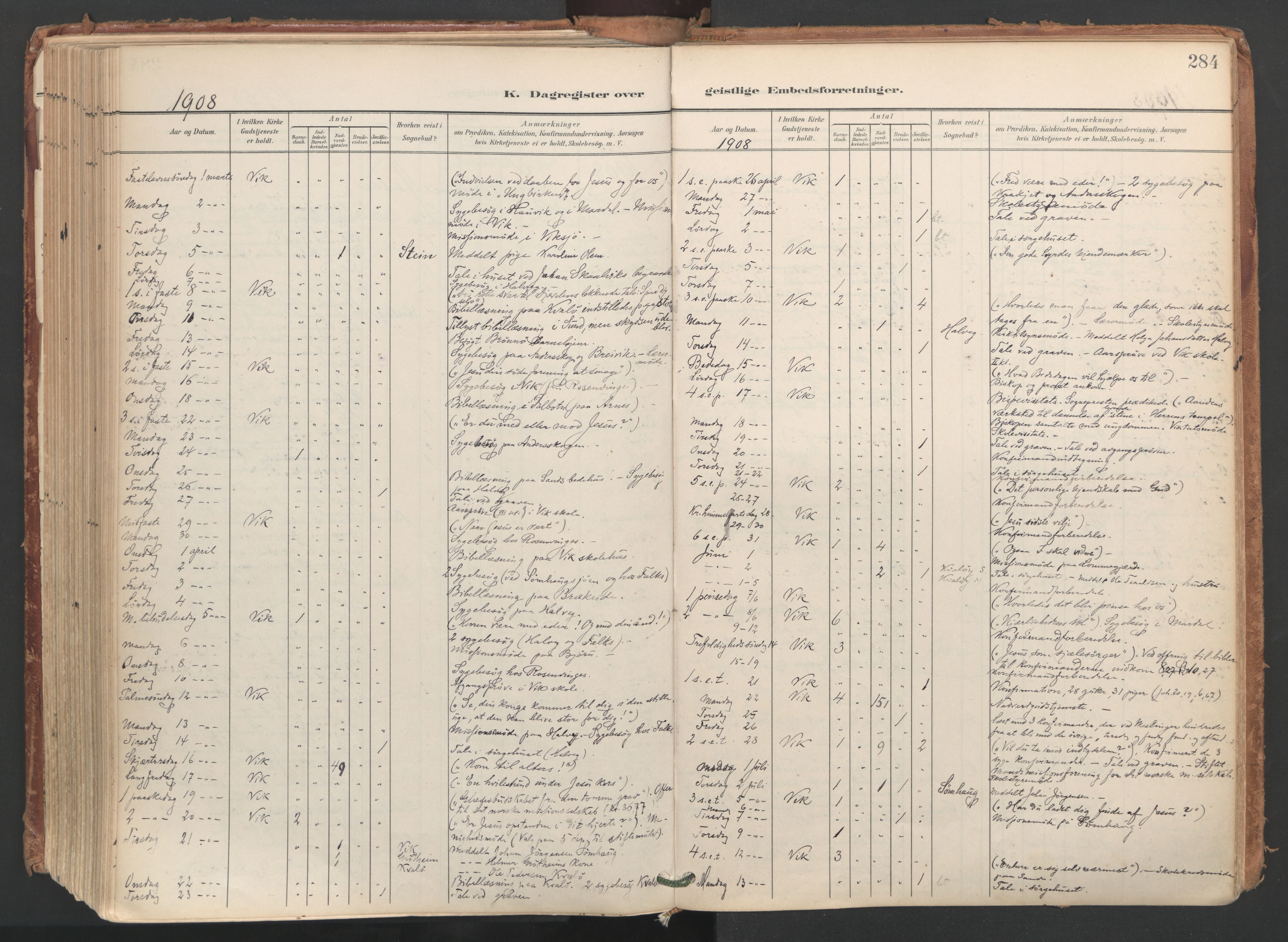 Ministerialprotokoller, klokkerbøker og fødselsregistre - Nordland, AV/SAT-A-1459/812/L0180: Parish register (official) no. 812A09, 1901-1915, p. 284