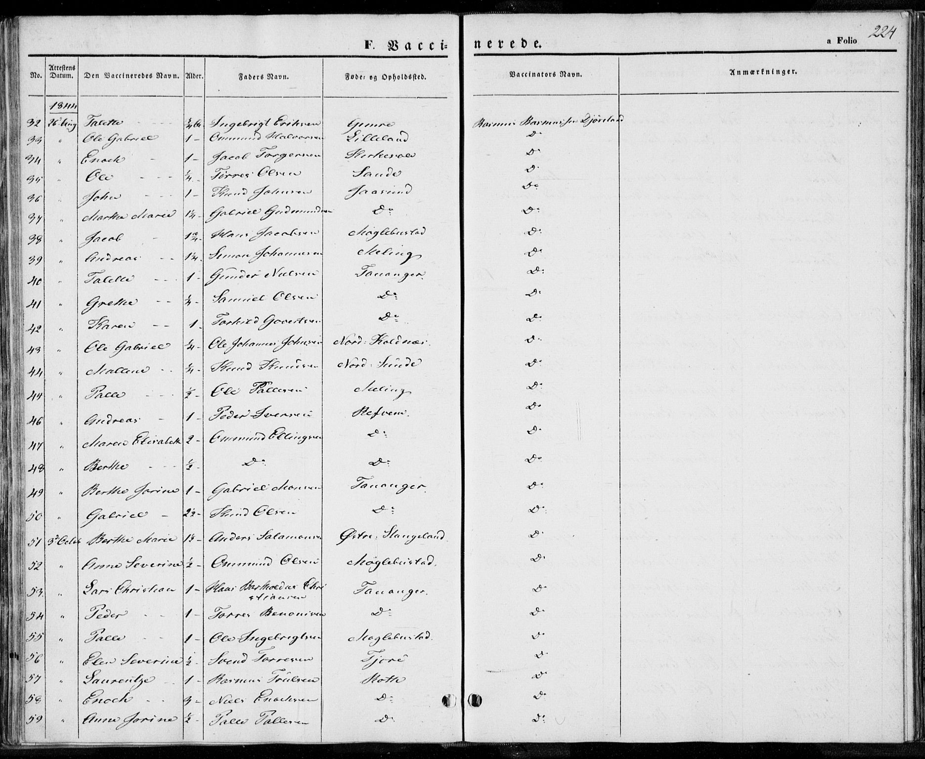 Håland sokneprestkontor, SAST/A-101802/001/30BA/L0006: Parish register (official) no. A 6, 1842-1853, p. 224